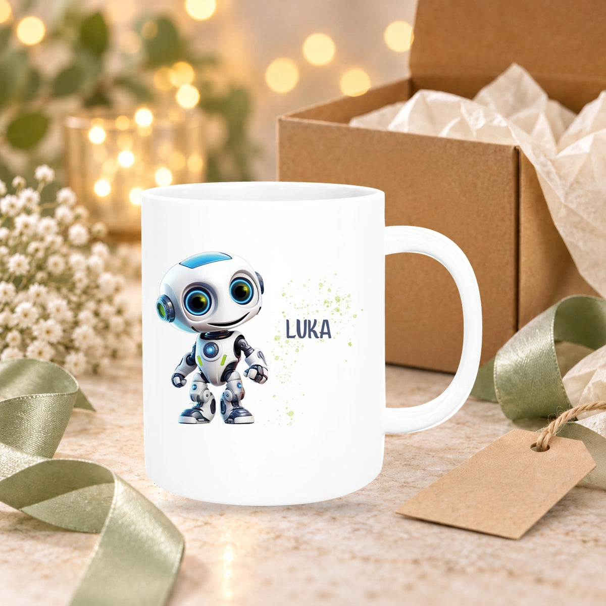 MUCKKI-PRO:9fc2f00de536d1e1ffeb3b6de42d1706f036874b539e1050d9032019ca86e3e6:Tasse Wunschname Roboter 1 Keramik Kinderbecher versch. Farben