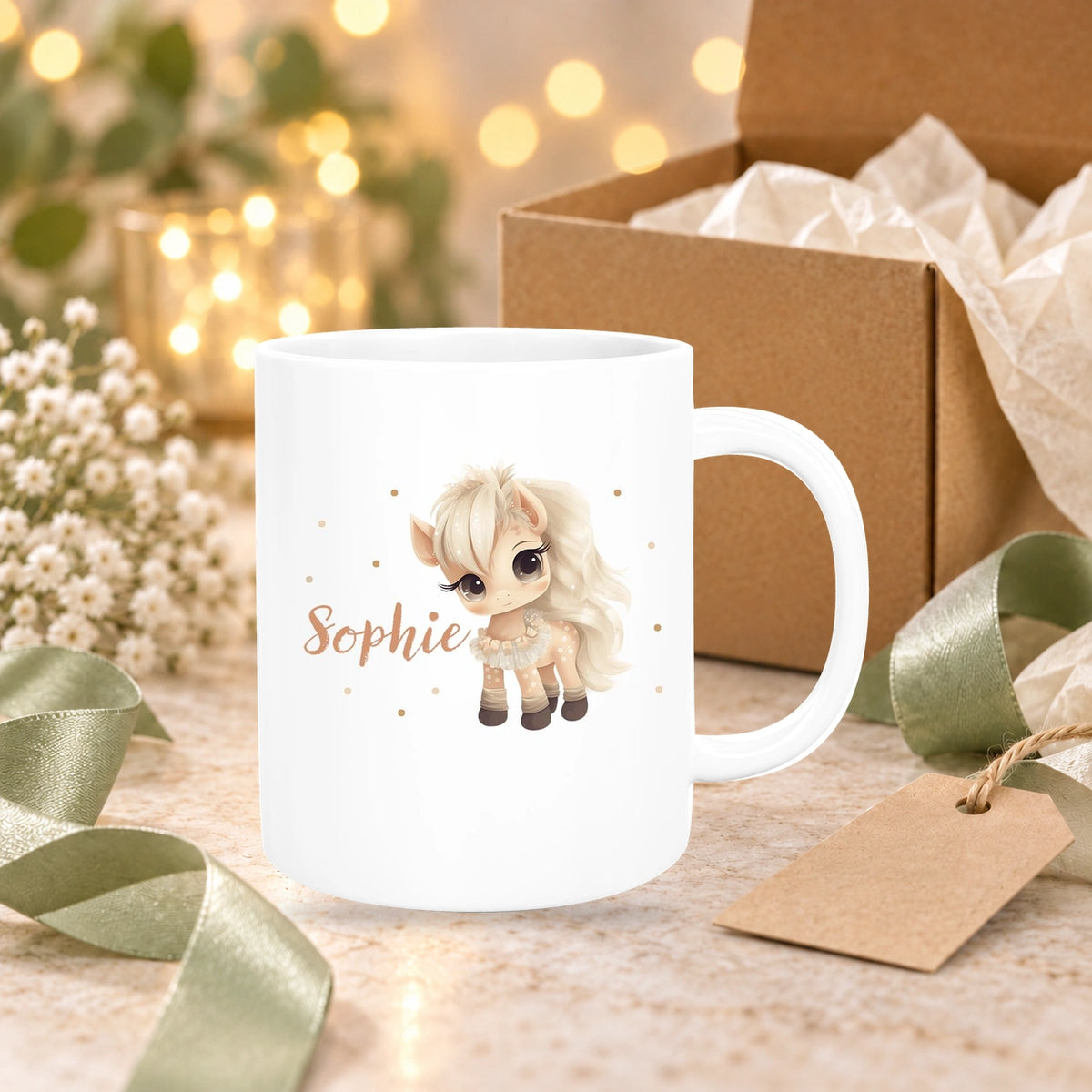 Tasse Pferd 8 Wunschname Keramik Kinderbecher personalisiert versch. Farben