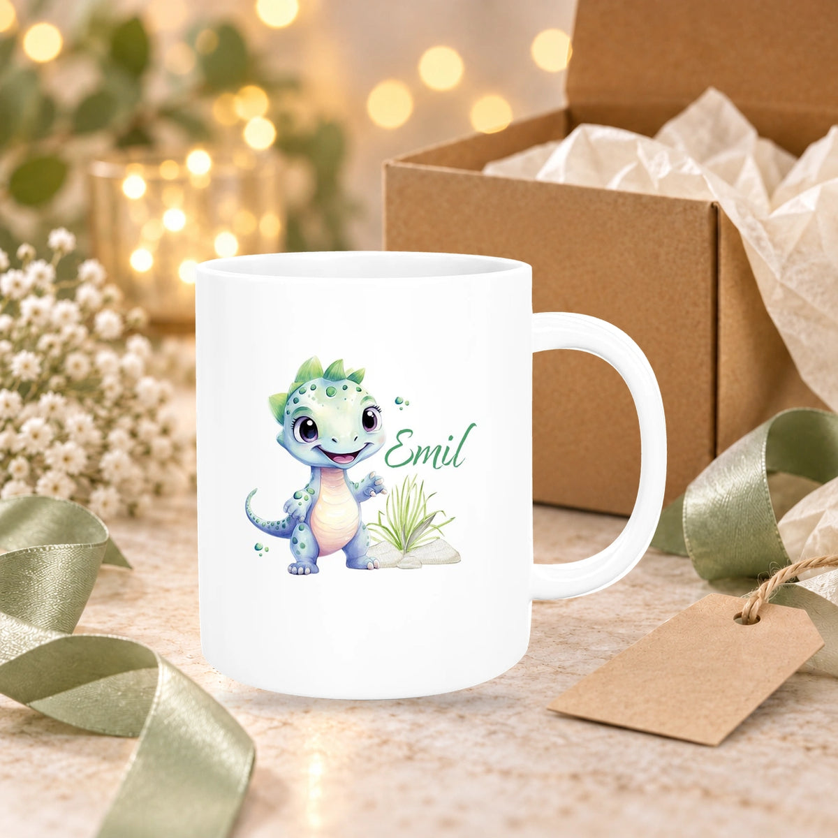 MUCKKI-PRO:f924f3f4ae981ce001d6239198e9cd847ed110a7815977ecae1b640540cae9f1:Tasse Dino 14 Wunschname Keramik Kinderbecher Personalisiert versch. Farben
