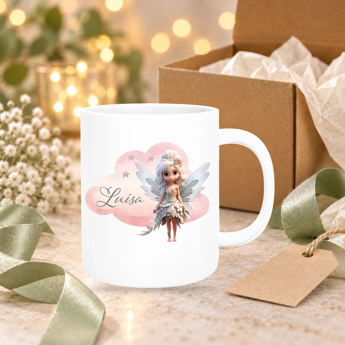 Tasse Fee 1 Wunschname Keramik Kinderbecher personalisiert versch. Farben