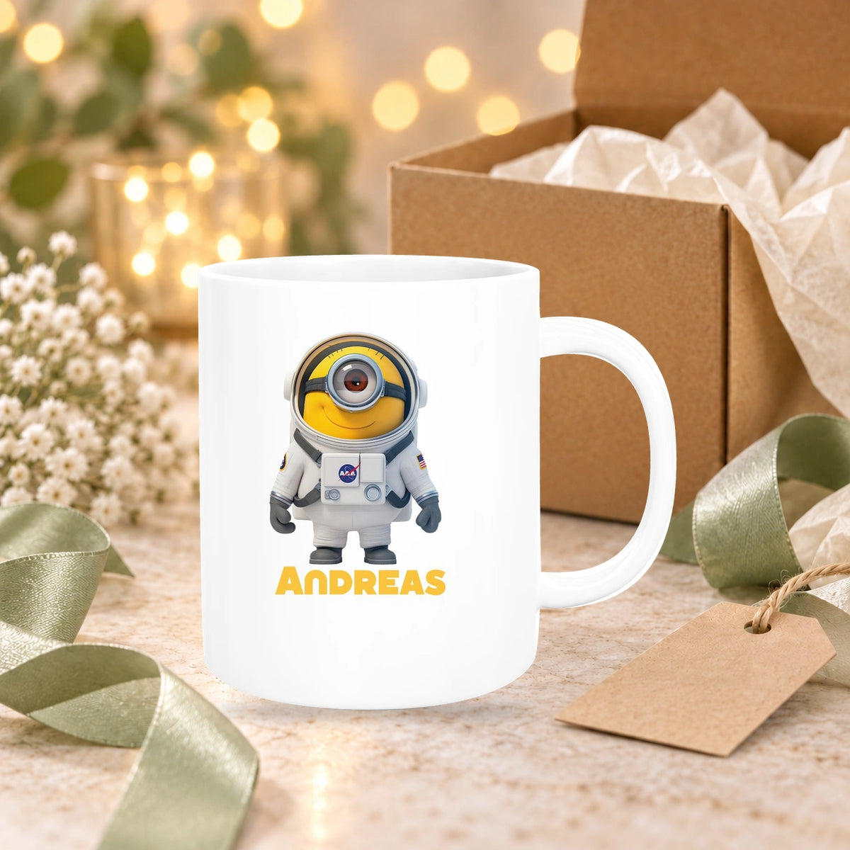 Tasse Minions Kinder Minion 3 Astronaut Wunschname Keramik Kinderbecher personalisiert versch. Farben
