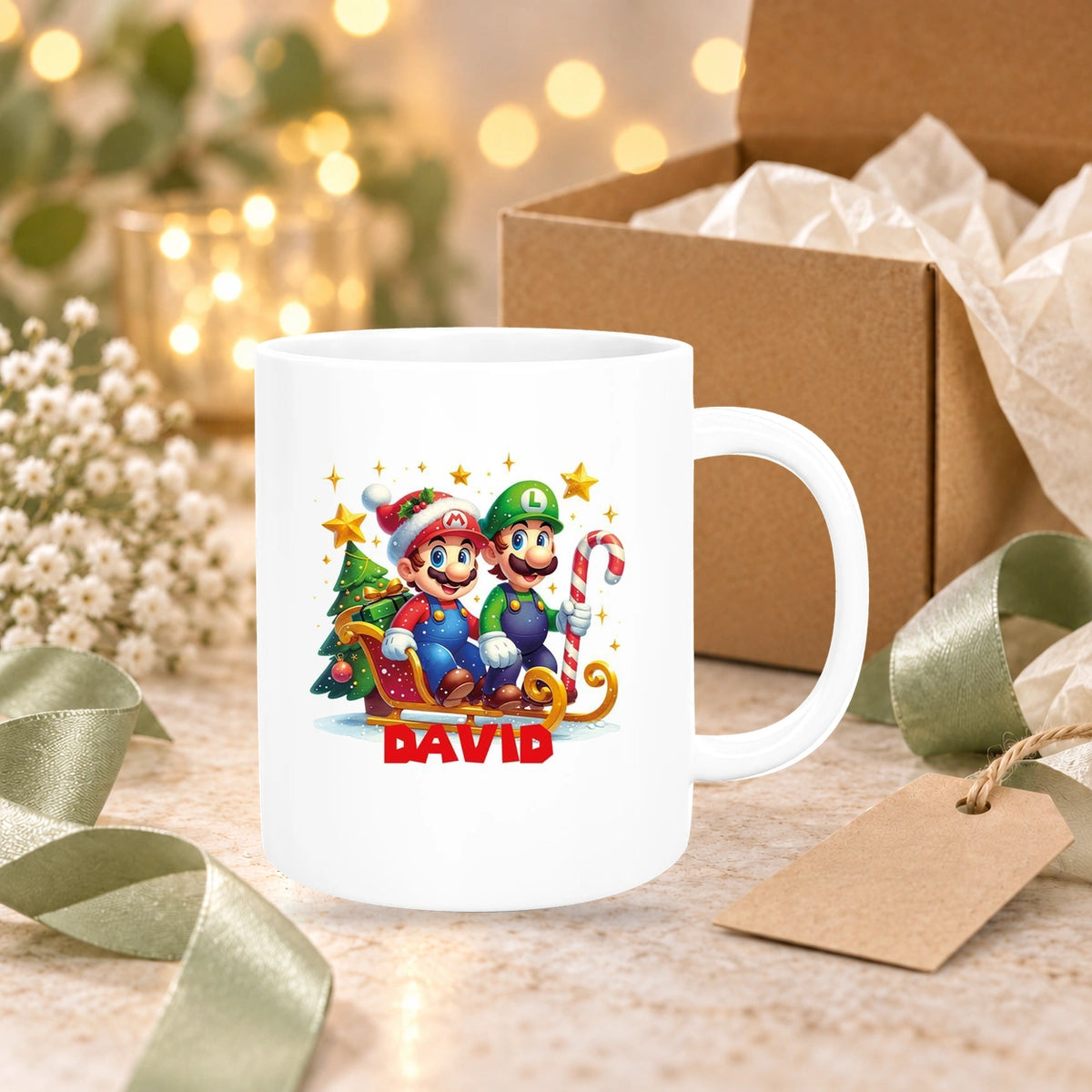 Tasse Wunschname Weihnachten Super-Mario 1 Keramik Kinderbecher versch. Farben