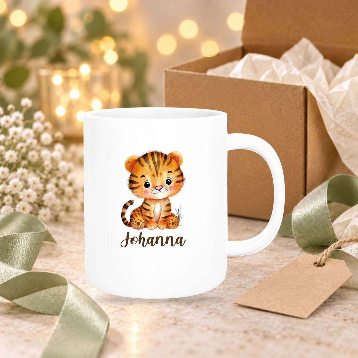 Tasse Wunschname Tiger 1 Keramik Kinderbecher versch. Farben