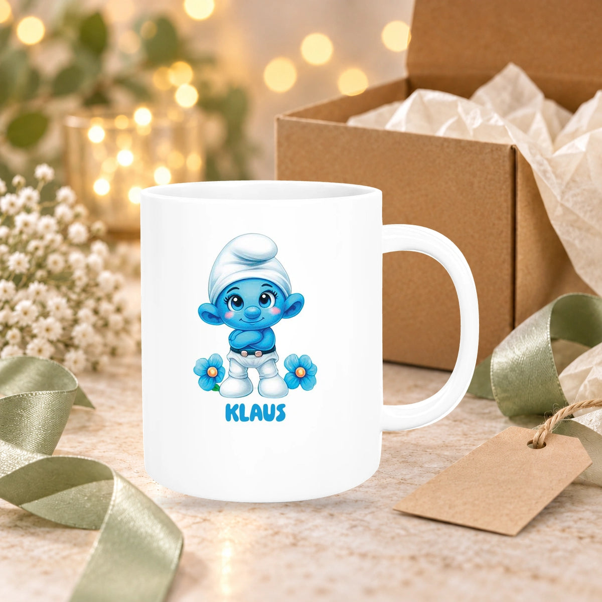 Tasse Kinder Schlumpf 3 Wunschname Keramik Kinderbecher personalisiert versch. Farben