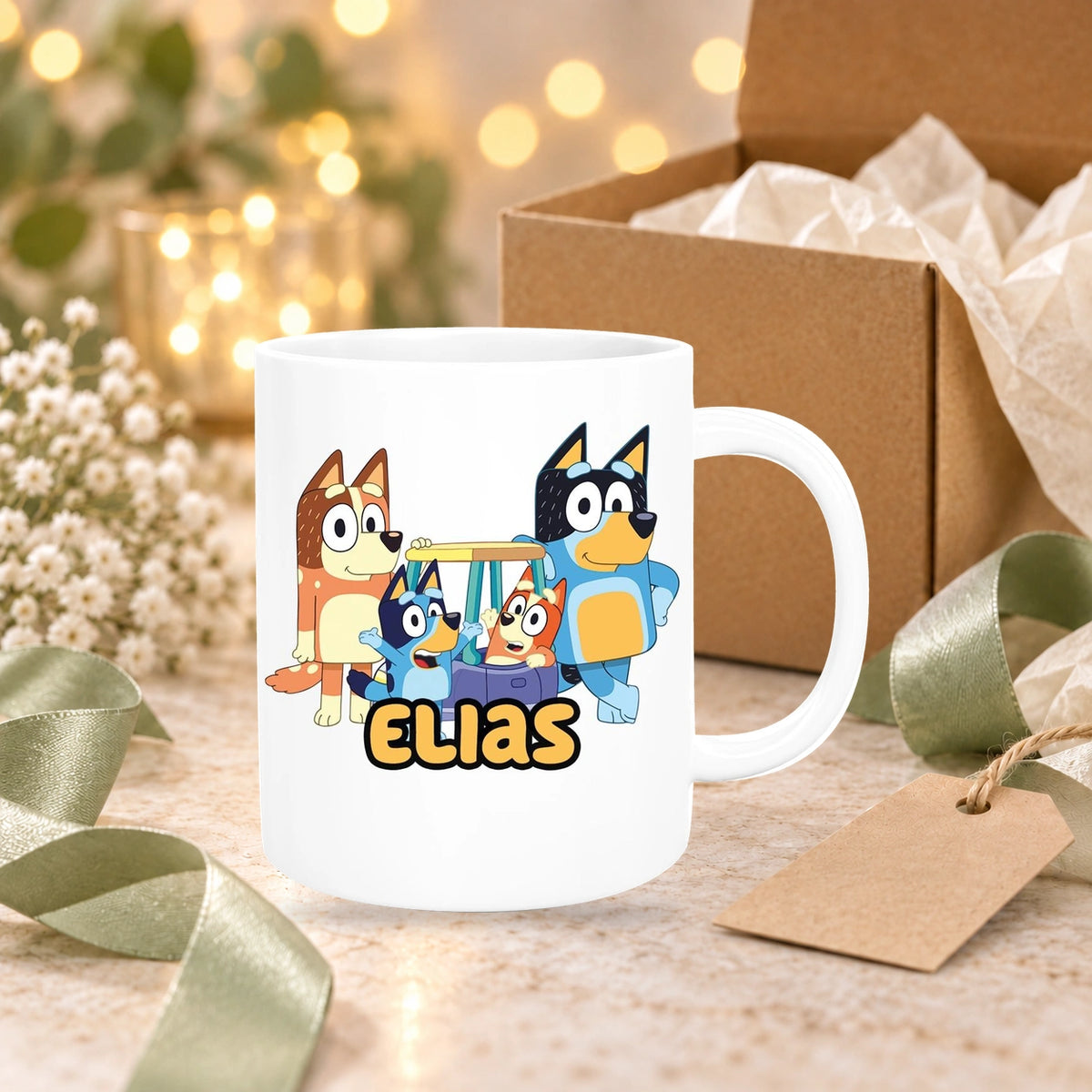 Tasse Bluey 2 Wunschname Keramik Kinderbecher personalisiert versch. Farben