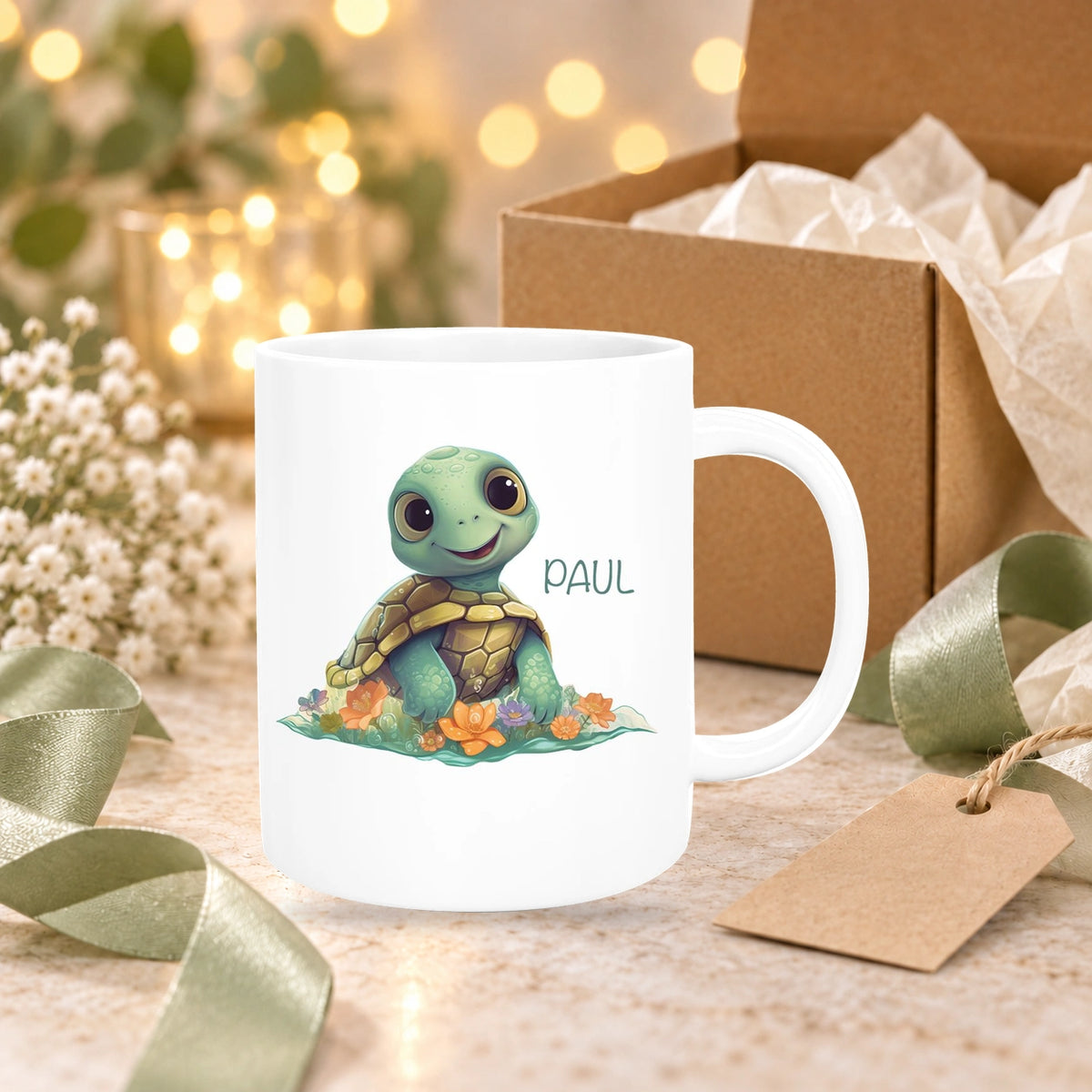 MUCKKI-PRO:29d25974fbd158692bde56d23c6f58f17df9413eec8276a422608b1e2d2f4a96:Tasse Wunschname Schildkröte 1 Keramik Kinderbecher personalisiert versch. Farben