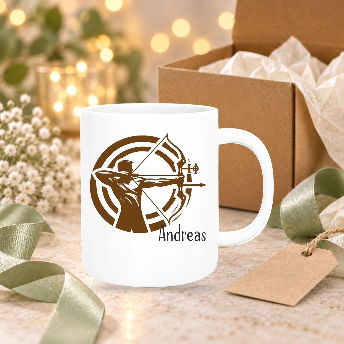 Tasse Bogenschütze 2 Wunschname Keramik personalisiert versch. Farben