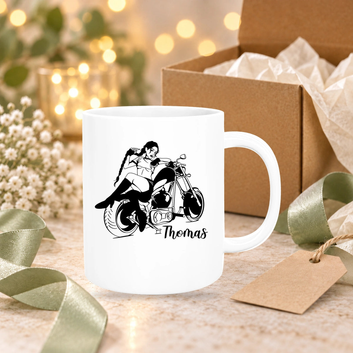MUCKKI-PRO:0754769b3d7f3eb05b2ffa5cde779d08e8dbd8e94addadecb9bcfa93649b2475:Tasse Bike 01, Biker Girl, Motorrad Keramik personalisiert versch. Farben