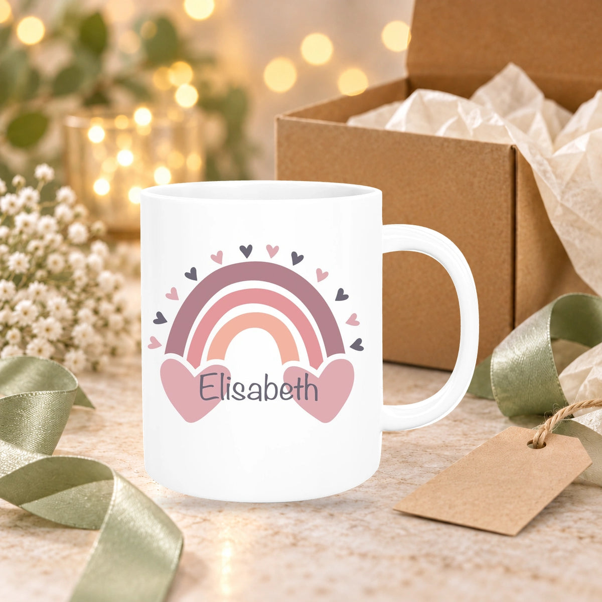 Tasse Wunschname Regenbogen 2 Keramik Kinderbecher versch. Farben