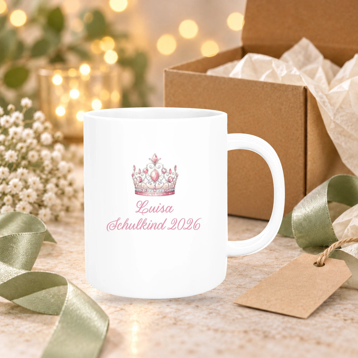 Tasse Schulkind 15 Wunschname Prinzessin1 Keramik Kinderbecher Personalisiert versch. Farben