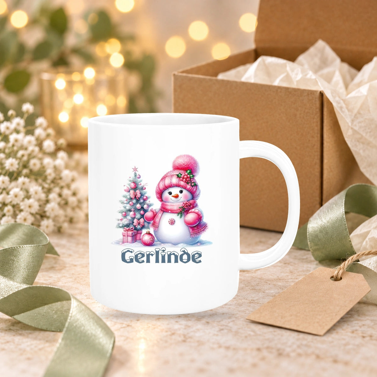 Tasse Wunschname Weihnachten Schneemann 3 Keramik Kinderbecher versch. Farben