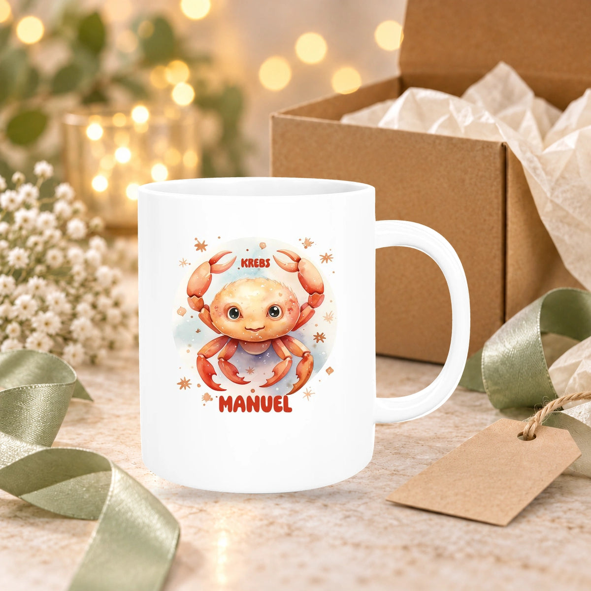 MUCKKI-PRO:7c04c27c38b310fca9ecca548bef4747d64b0be9042436c08314174f49a5ec49:Tasse Sternzeichen Kinder Krebs 1 Wunschname Keramik Kinderbecher personalisiert versch. Farben
