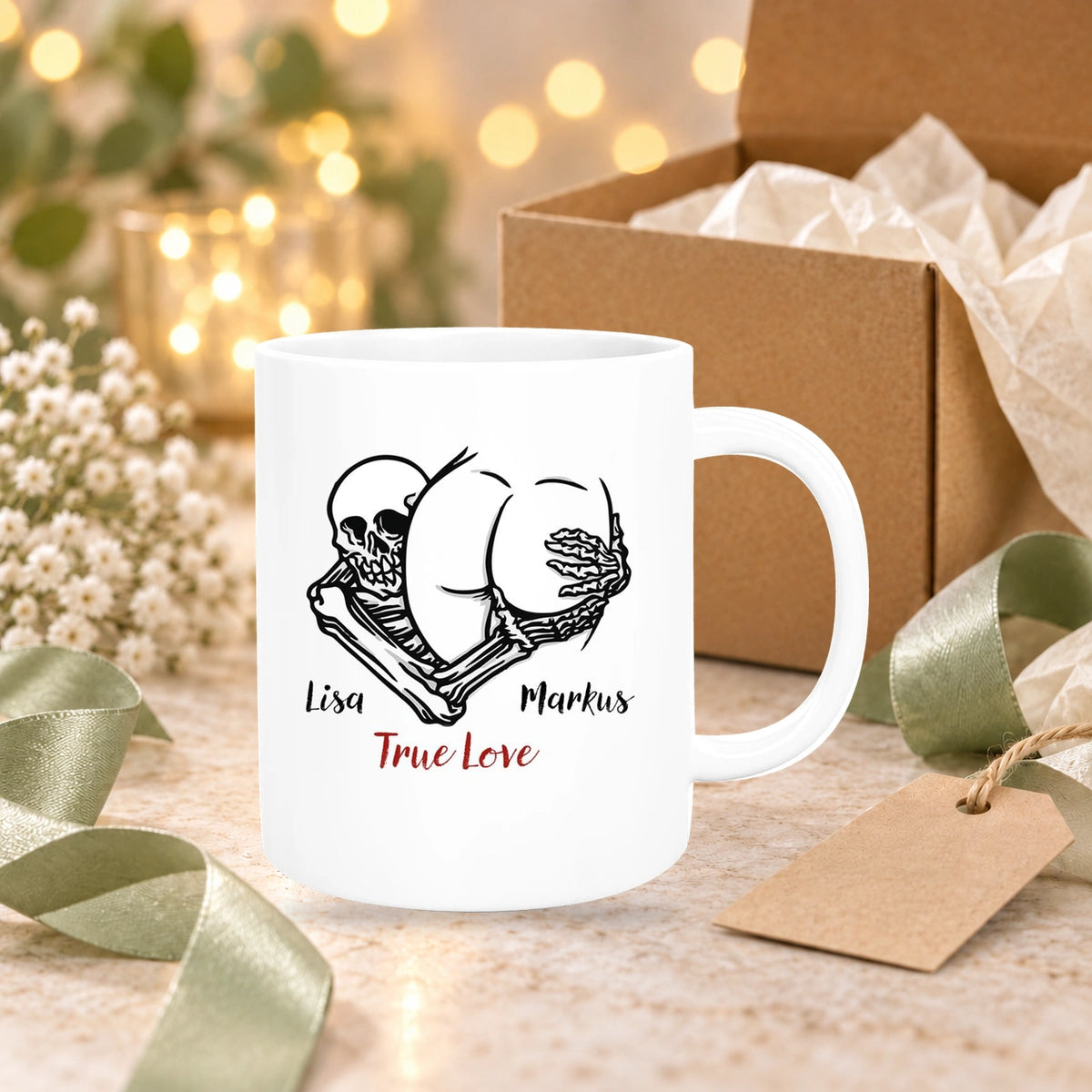 MUCKKI-PRO:b54ce85f742c8f80ae3e0fcbe48f66904c2a74919ebc8b37914e35609f706451:Tasse Totenkopf True Love Valentinstag 7 Wunschnamen Keramik personalisiert versch. Farben
