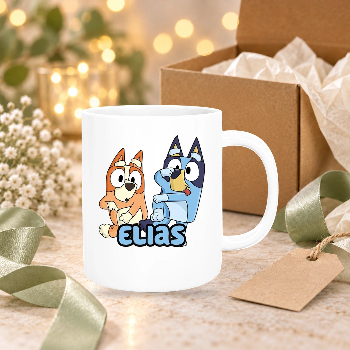 Tasse Bluey 3 Wunschname Keramik Kinderbecher personalisiert versch. Farben
