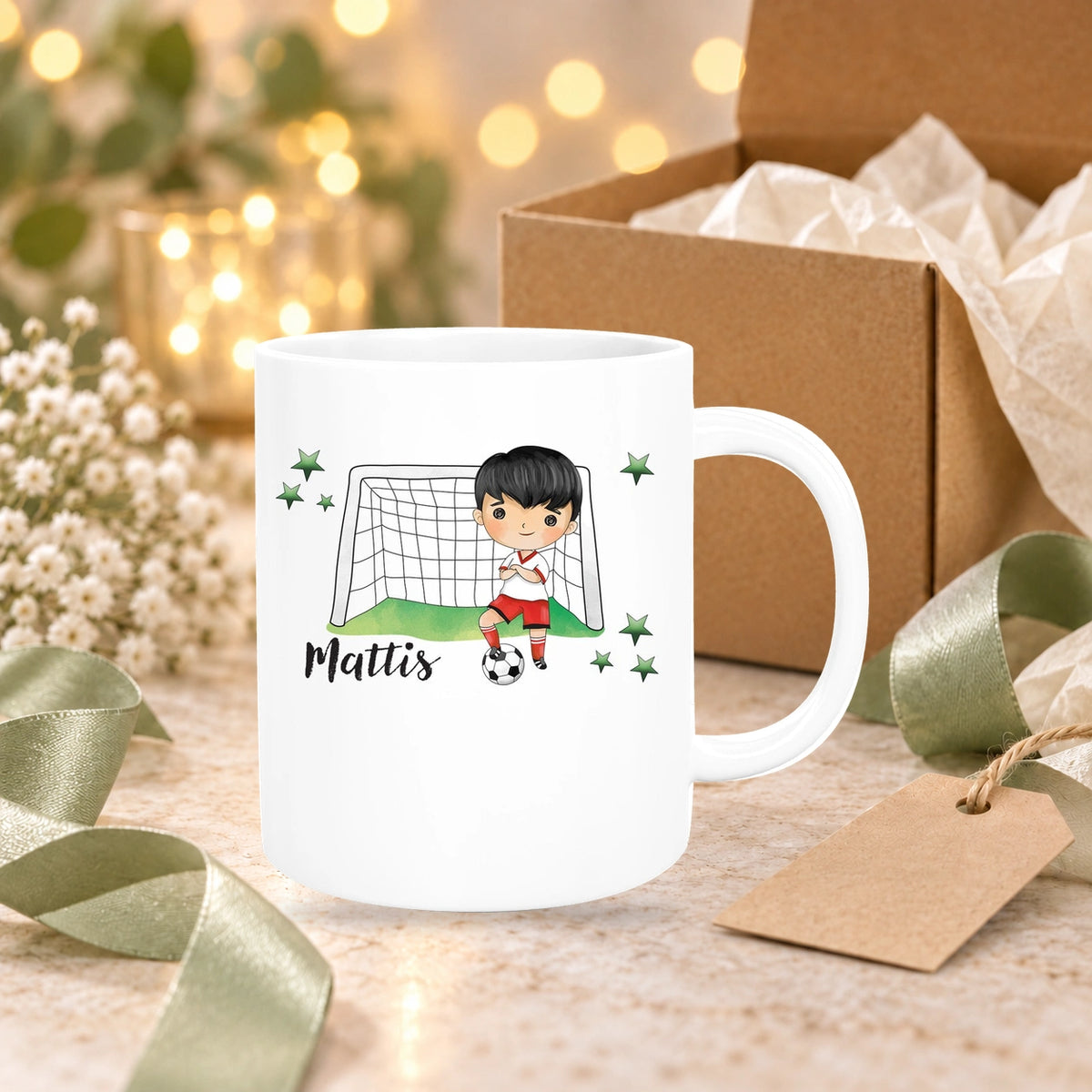 Tasse Fußball 2 Wunschname Keramik Kinderbecher personalisiert versch. Farben