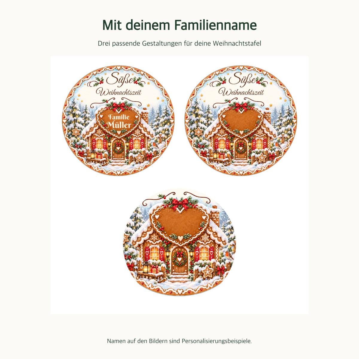 MUCKKI-PRO:4a1056551bb595aa92d6719a98d8d4db7a25fdd2e3c98c931db9593acde883f3:Muffinaufleger Weihnachten Lebkuchenhaus – 12 Stück à 6 cm mit Familienname