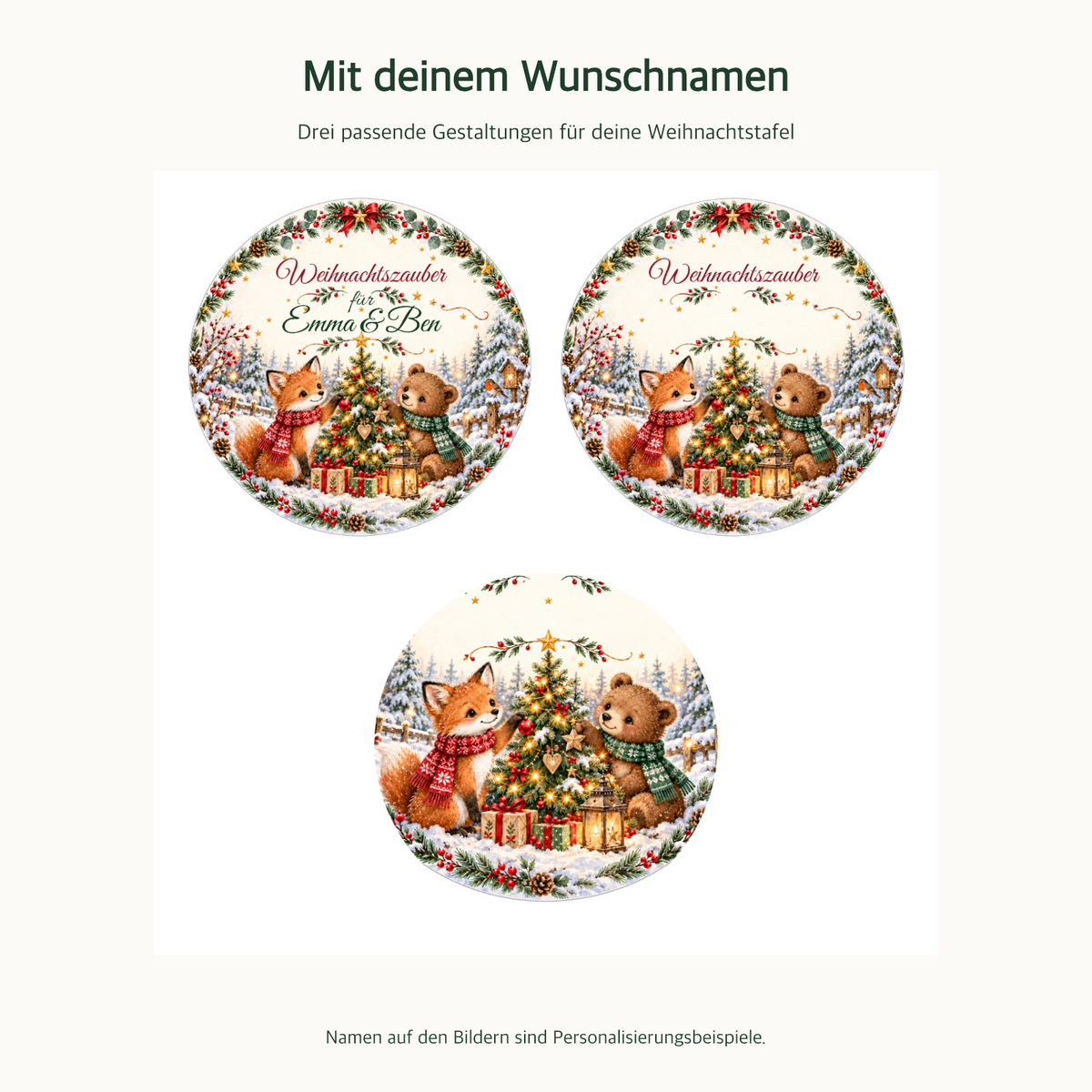 MUCKKI-PRO:9917fc15ca34348dbff8a0e75536cea0fc84336148b2c117c339d9151085edcb:Muffinaufleger Weihnachten Fuchs & Bär – 12 Stück à 6 cm mit Wunschnamen