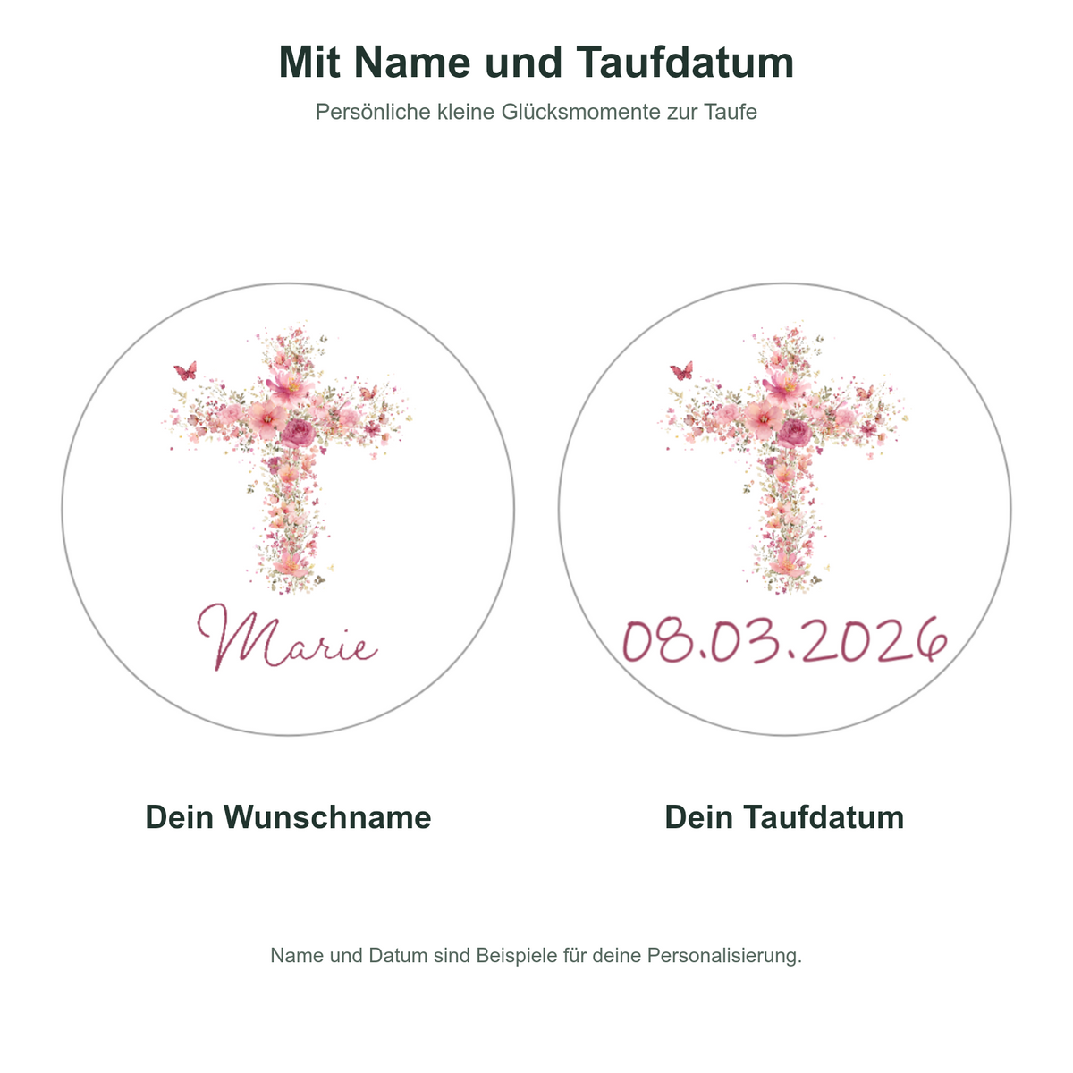 MUCKKI-PRO:6e061f6b300a81041b9650e712410431b8067c578e68ae3f3276b372723611e3:Muffinaufleger Taufe Kreuz 2 – 4 cm (20 Stück) oder 6 cm (12 Stück) mit Name und Taufdatum