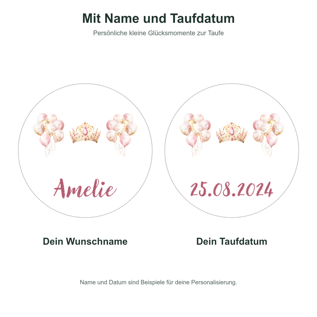MUCKKI-PRO:72d0eb17af3b46c3922f6b2858d48a5369d5500c6f04ad275501a77822943413:Muffinaufleger Taufe Prinzessin 1 – 12 Stück à 6 cm mit Name und Taufdatum