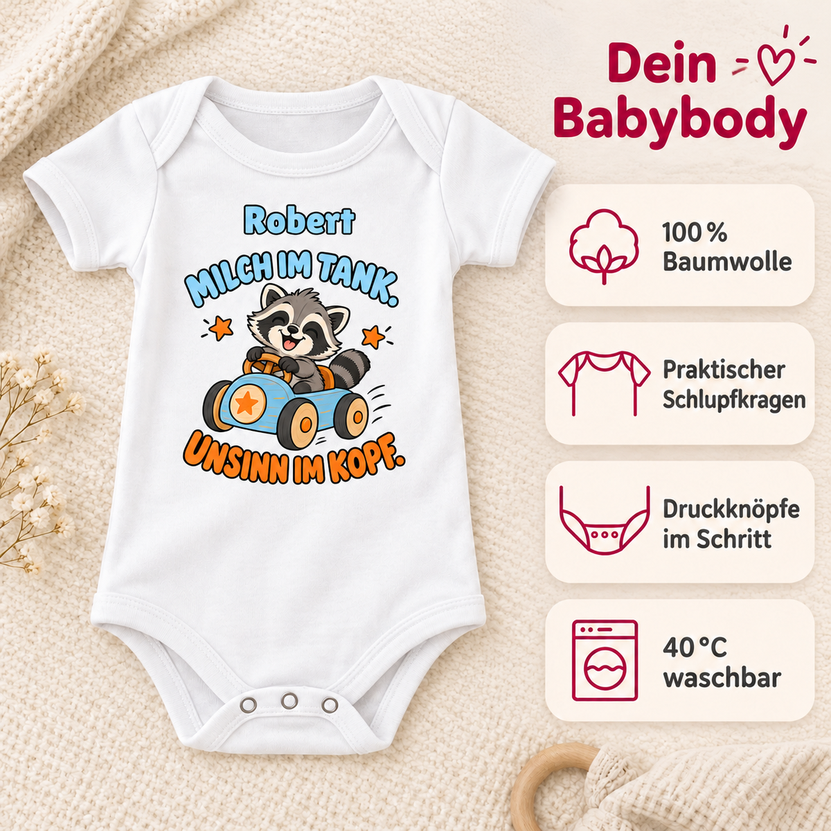 MUCKKI-PRO:804168d136f873b0d4302c623e76bacdaf2de1b6807dda3f664cb4ae1ec02d47:Personalisierter Babybody „Milch im Tank“ mit deinem Wunschnamen