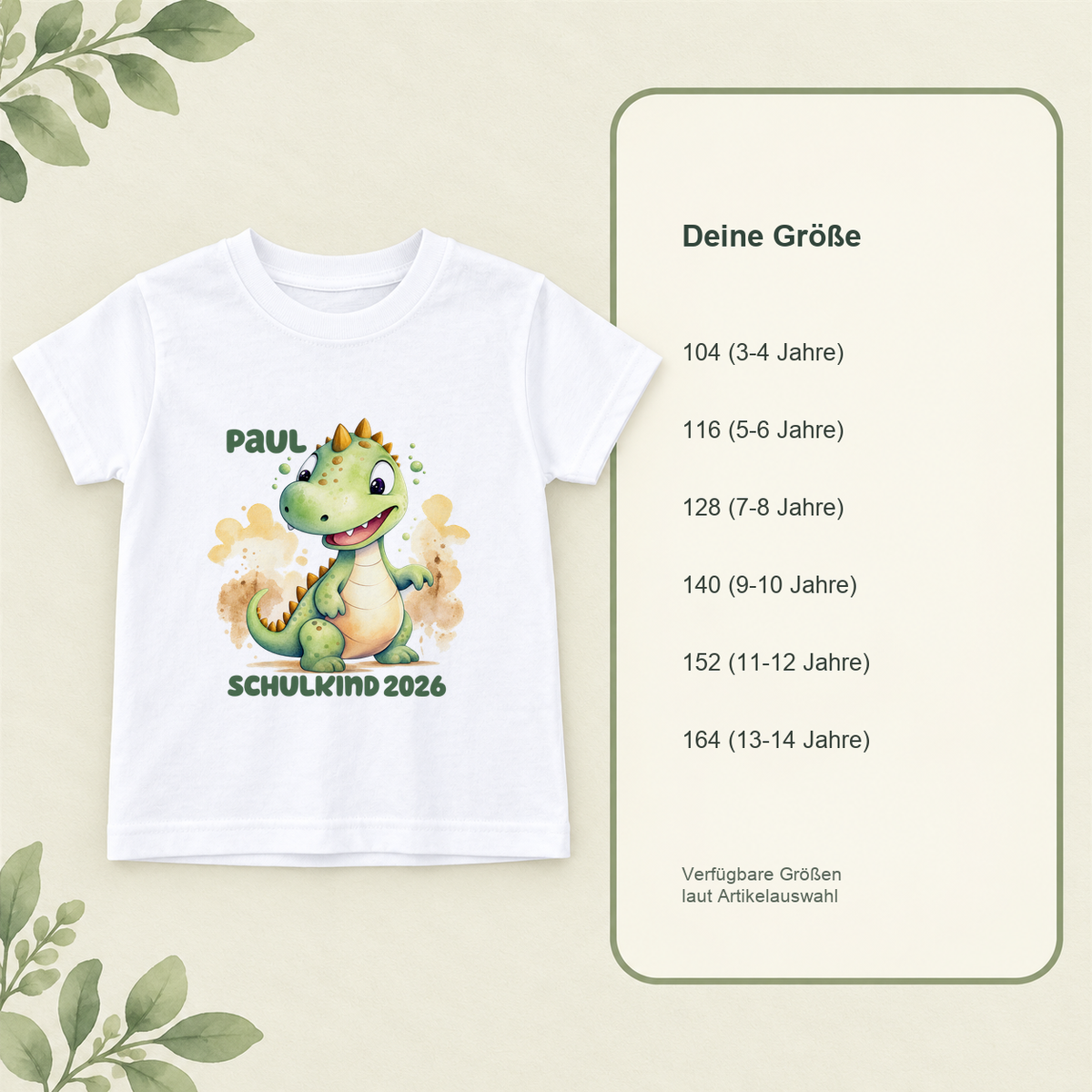 MUCKKI-PRO:35357863b934510a4e60e615ad17679a2f7cb1b184aa1e7268abbb4158b4900c:T-Shirt Schulkind-Dino 1 Personalisiert mit Namen Kinder