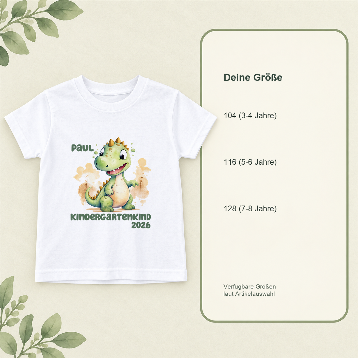 MUCKKI-PRO:3ee11447a5d5b5a3975fa03ae7d84bbb685c93808df19622c36c065ea3290591:T-Shirt Kindergartenkind-Dino 1 Personalisiert mit Namen Kinder