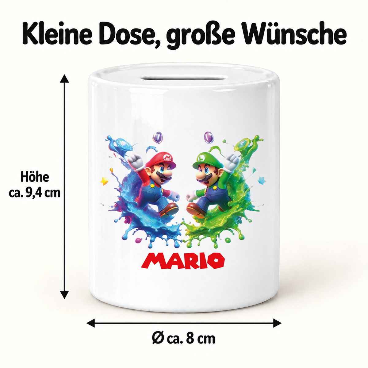 MUCKKI-PRO:867c9611ecee8c440ee43926640f6479a51cf713c820a1f324bc3491ad6c53d5:Spardose Super Mario 7 Wunschname personalisiert
