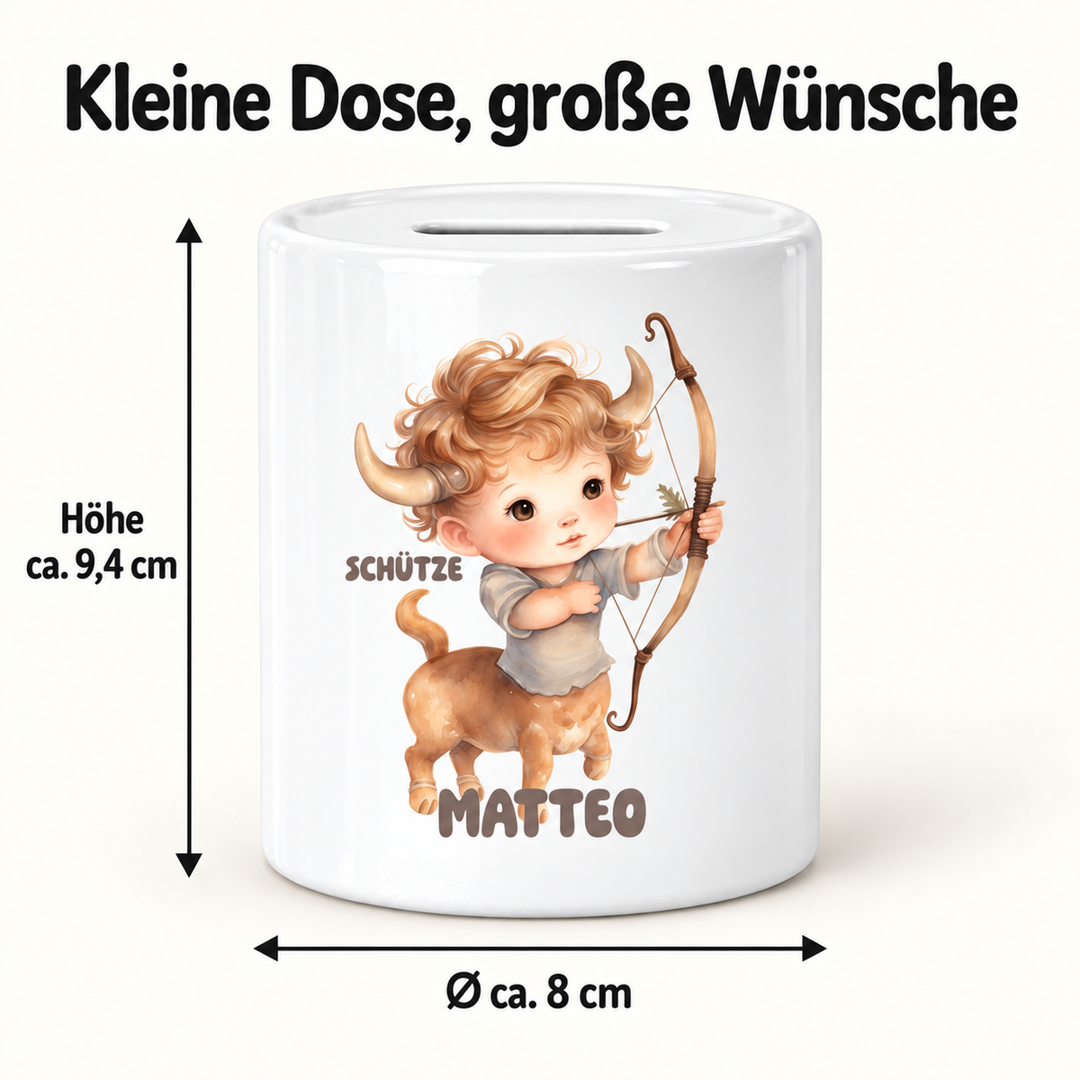 MUCKKI-PRO:21abf28397d056dc4af28a4f539d0853d1ee209460878df9ab1221a436cfadbd:Spardose mit Wunschname Sternzeichen Schütze 1 personalisiert