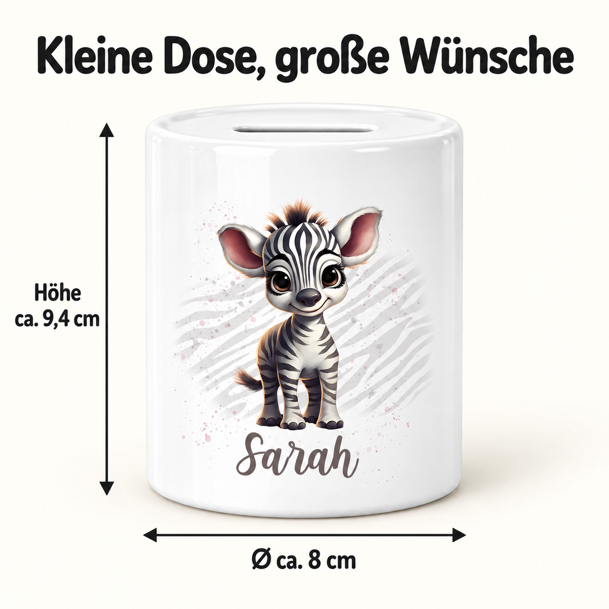 MUCKKI-PRO:f6fc4c65ade30fbcefdcb10b6f909281a845a6f470523a521041b38d9afd5d1a:Spardose mit Wunschname Zebra 1 personalisiert