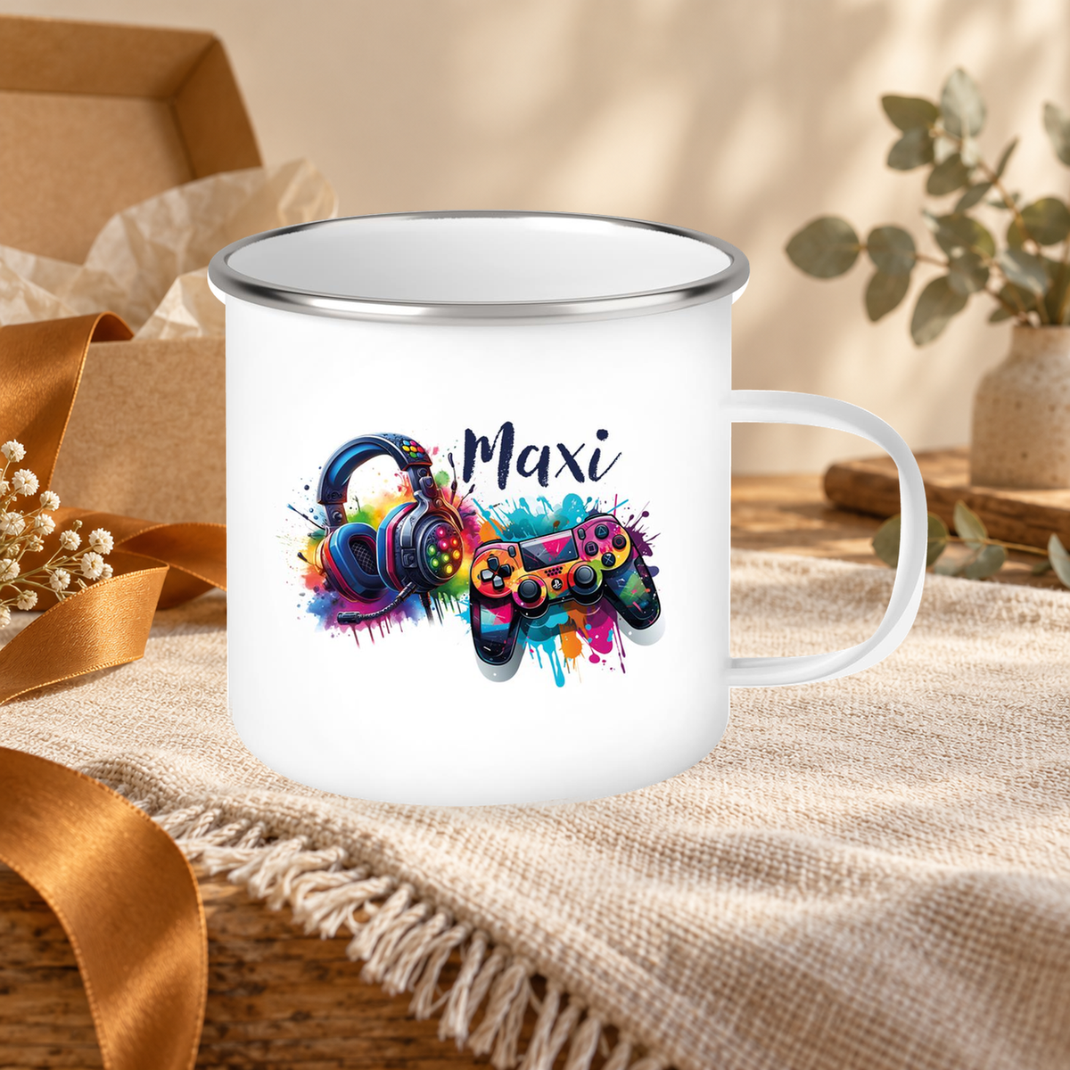 MUCKKI-PRO:050d02db4ac848adbf5bbf6ff07e5828e1b70f406c4cfcb7562b5eb38b690524:Tasse Gamer 3 Wunschname Emaille Kinderbecher personalisiert