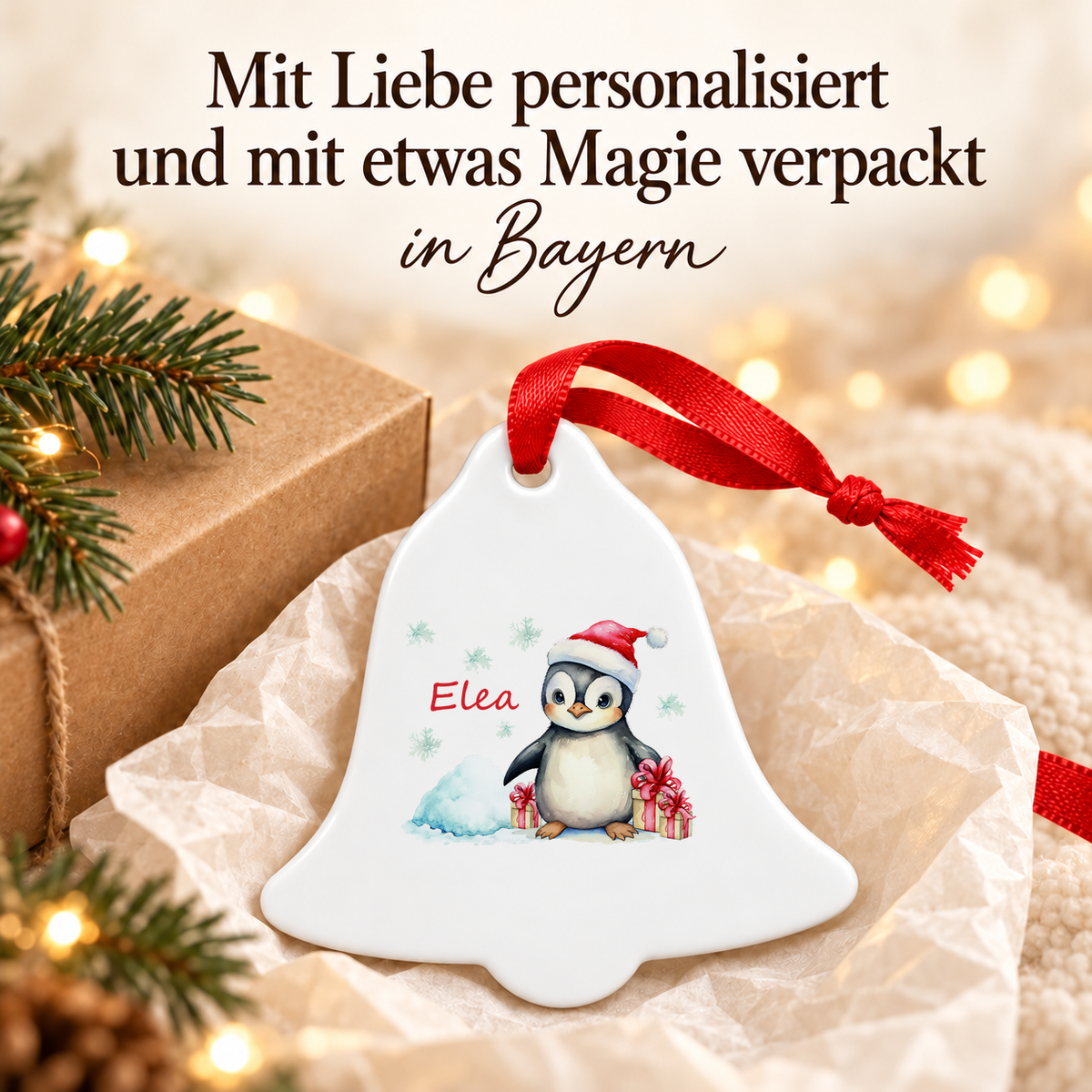MUCKKI-PRO:da7659de56c164af570ca855ba9f9993a34476e463cd4f8c88b04628c490c1b1:Weihnachtsanhänger personalisiert Pinguin – mein erstes Weihnachten mit Wunschnamen – Rund, Stern, Herz oder Glocke