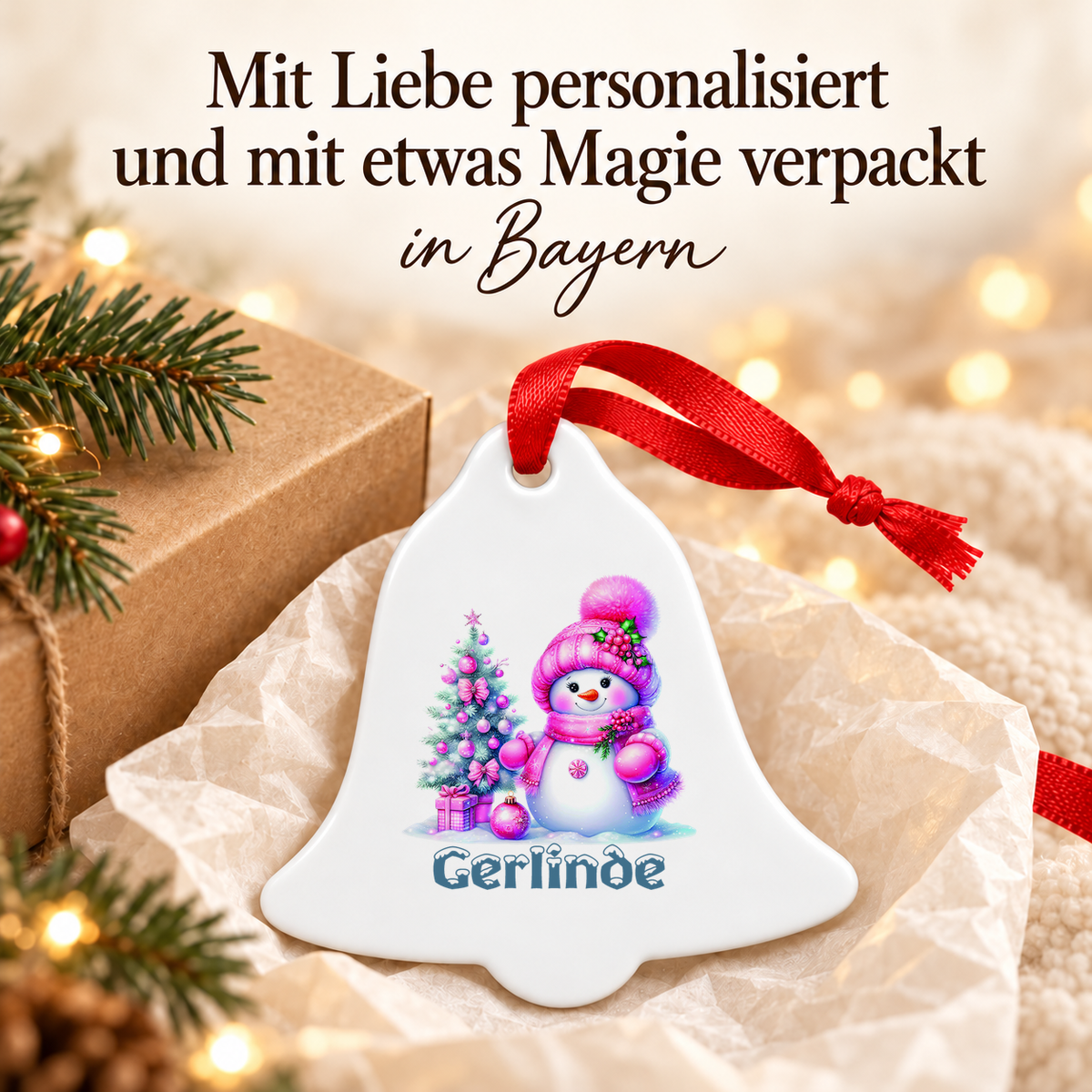 MUCKKI-PRO:bd35a05244bc21638374802306e5754dd338cb4527c47f137eedec85ddb25aa4:Weihnachtsanhänger personalisiert Schneemann 3 mit Wunschnamen – Rund, Stern, Herz oder Glocke