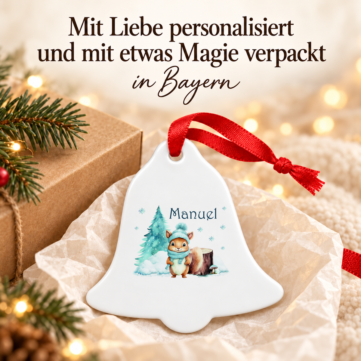 MUCKKI-PRO:ad65639700e175ab15c1768fee56bdf30c0b840a27733a55696ef0caa1aeaadf:Weihnachtsanhänger personalisiert Eichhörnchen mit Wunschnamen – Rund, Stern, Herz oder Glocke