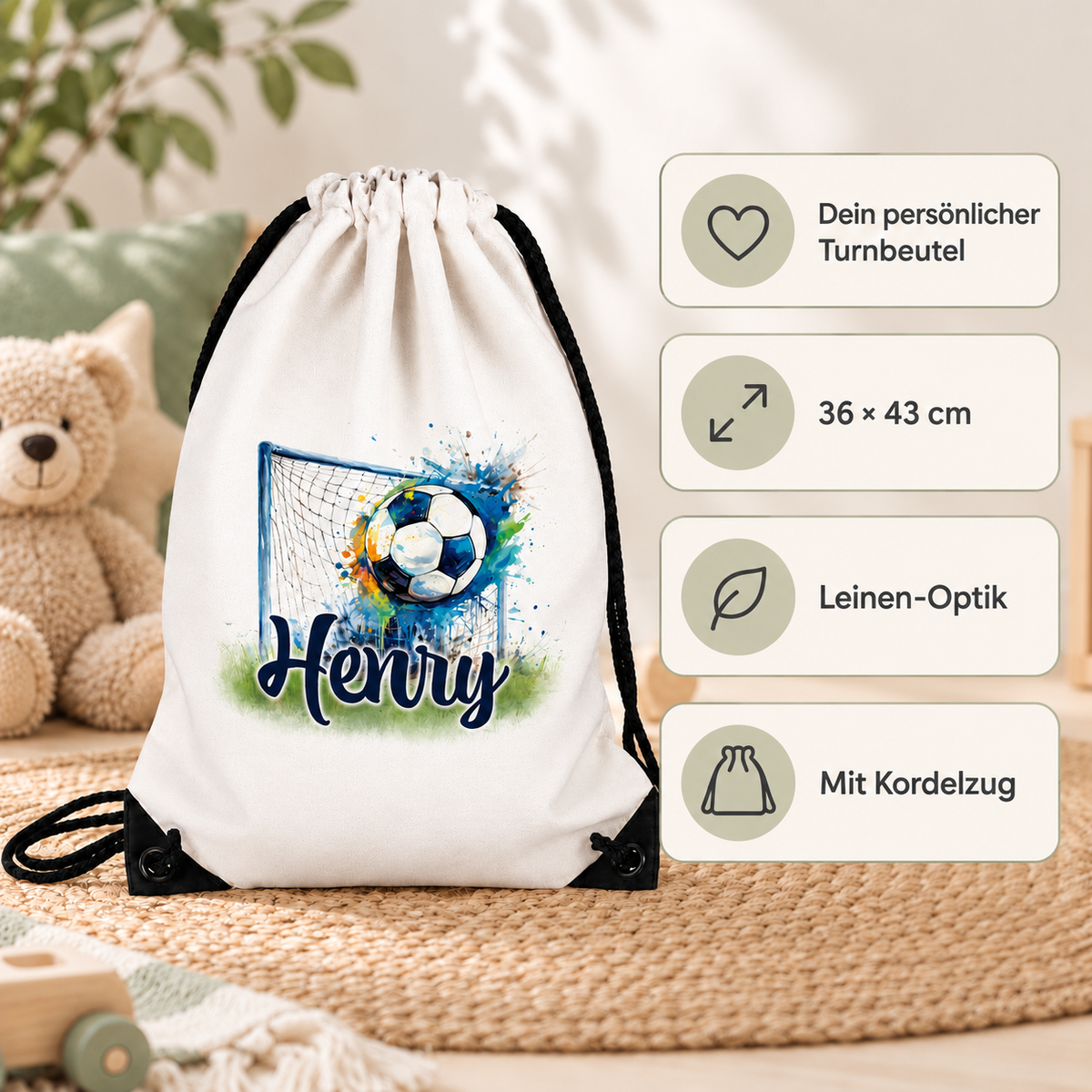 MUCKKI-PRO:6f4ca55b4aa70e4c697ee50694a9e050b7b5982bbfc1a03225f99633a2a426d6:Turnbeutel Fußball 13 mit Wunschname personalisiert – 36 × 43 cm