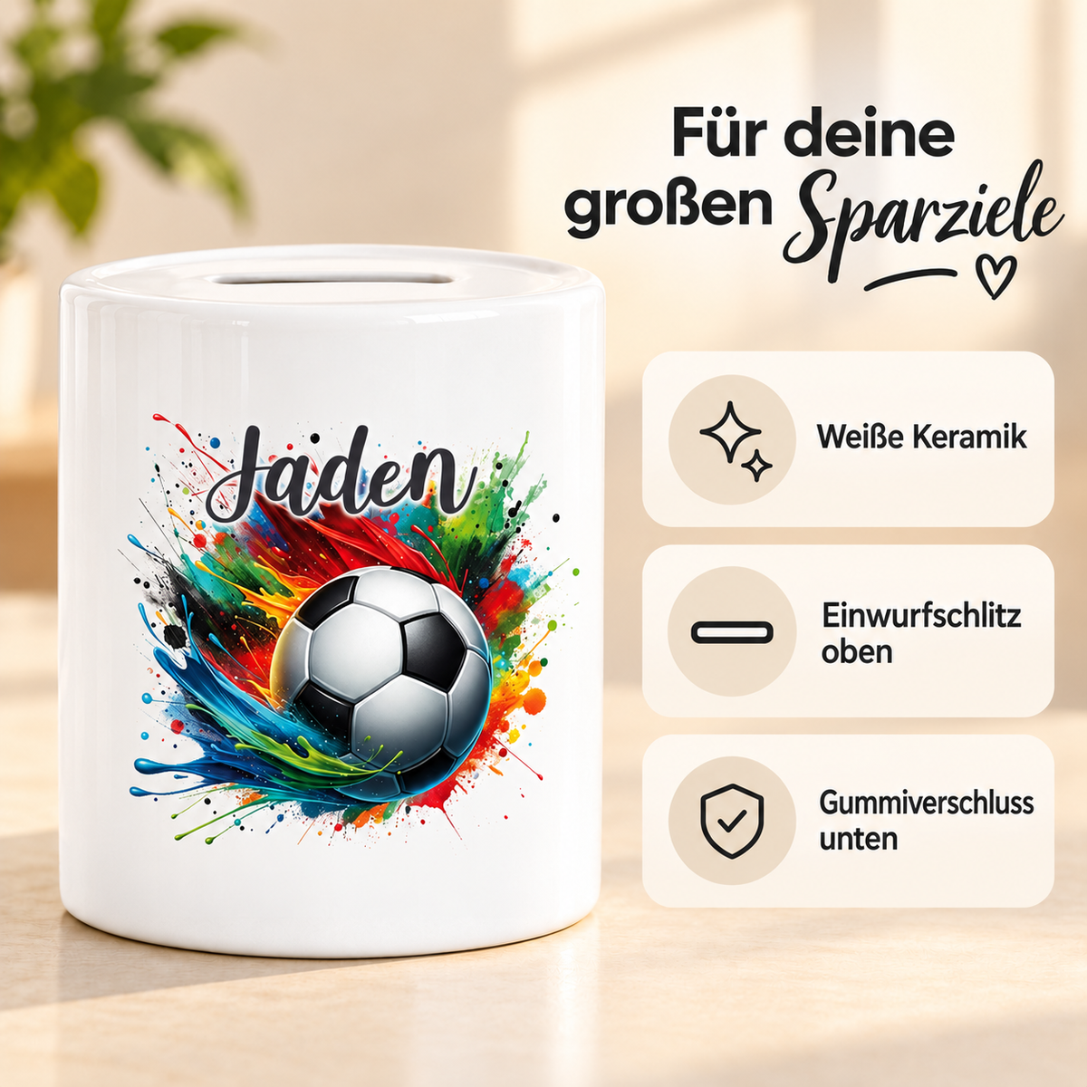 MUCKKI-PRO:e7d98c4467b1ec89eb407d8834efd69f4e569932ffa1aa0a2005e9227b35751a:Spardose mit Wunschname Fußball 11 personalisiert