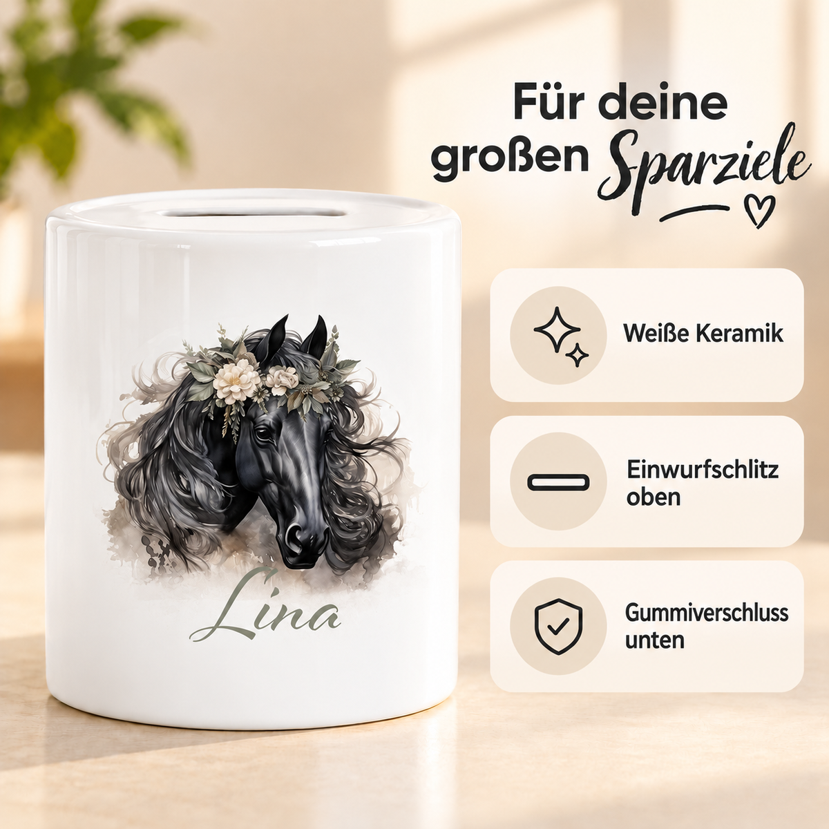 MUCKKI-PRO:c71c990cd71fd08b64004b0c022bd7be1a3cf2ce767af65c0b21c9ebfa3fda6f:Spardose mit Wunschname Pferd 3 personalisiert