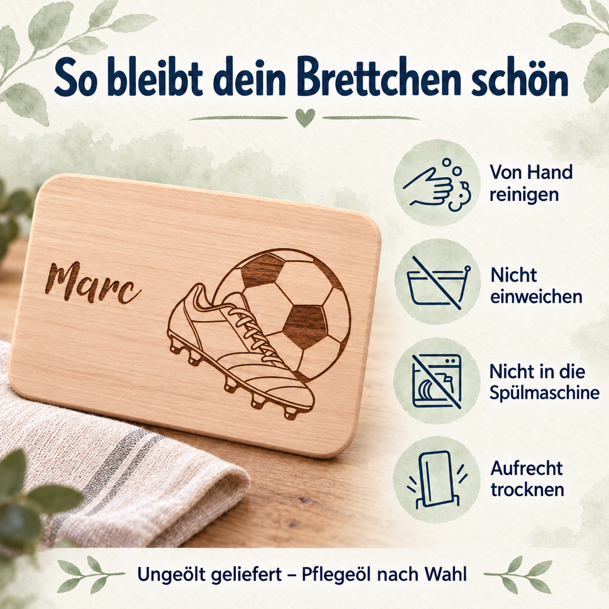 MUCKKI-PRO:7e05038fa2e4b152702328990fba467009efac9b4ddaae607cce88d9850e4373:Frühstücksbrett personalisiert Fußball 2, Holzbrett, Brettchen personalisiert