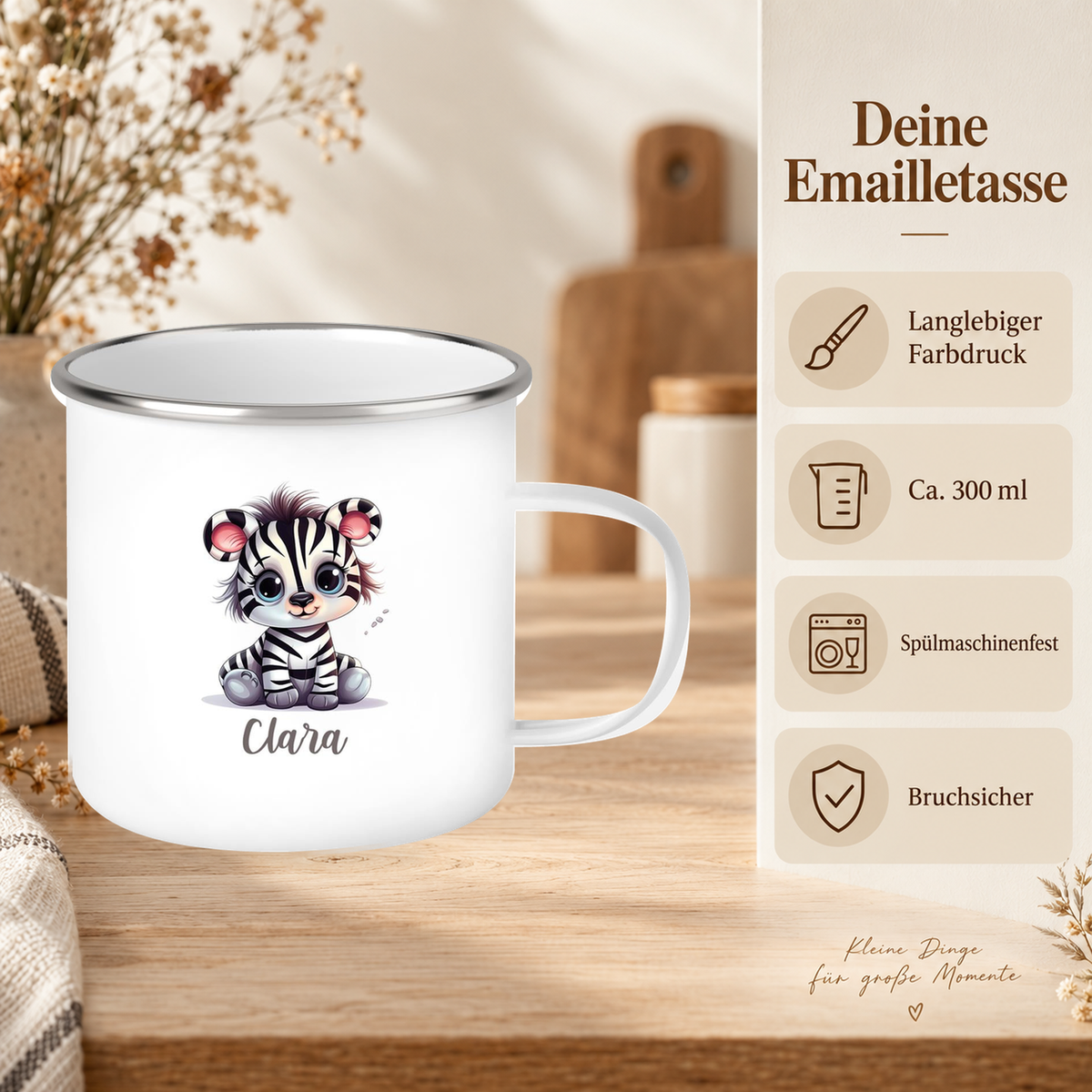 MUCKKI-PRO:60029b58717713d74e9cc001576a33ed1d1b047b2b556fc79722ff016ca12a9f:Tasse Wunschname Zebra 2 Emaille Kinderbecher