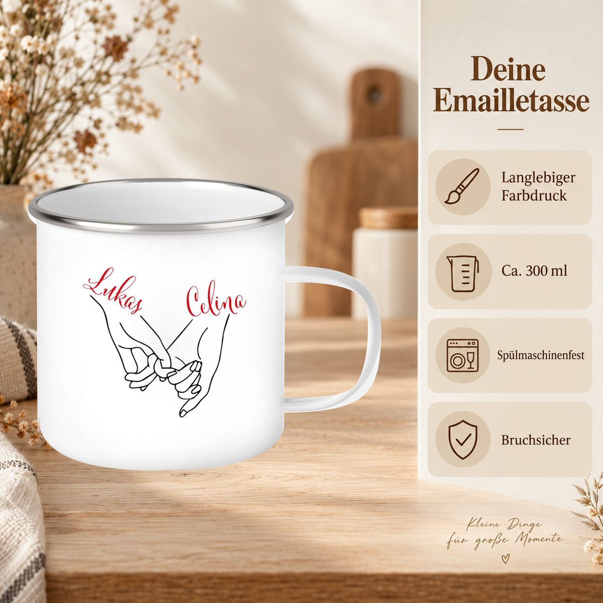 MUCKKI-PRO:ce9c8b1a0c762f01f4dff3c6377914f30b8044022f70c9d3a141e1d4300dab5a:Tasse Hände Valentinstag 5 Wunschnamen Emaille personalisiert