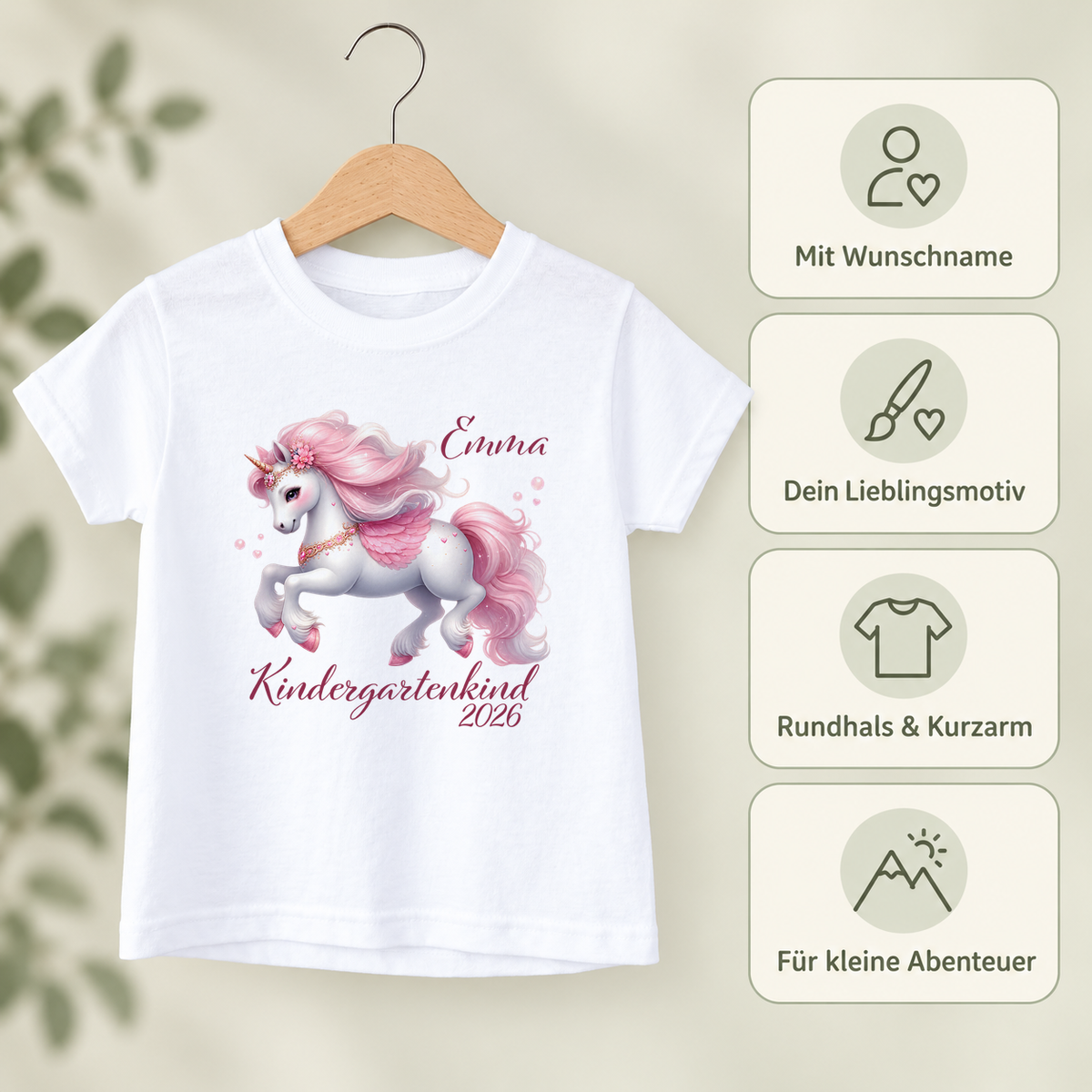 MUCKKI-PRO:122c8acaef7d6f0dd52ef95d3513326d607aee63e67d9172aeecc9d0e5ea2a8a:T-Shirt Kindergartenkind-Einhorn 1 Personalisiert mit Namen Kinder