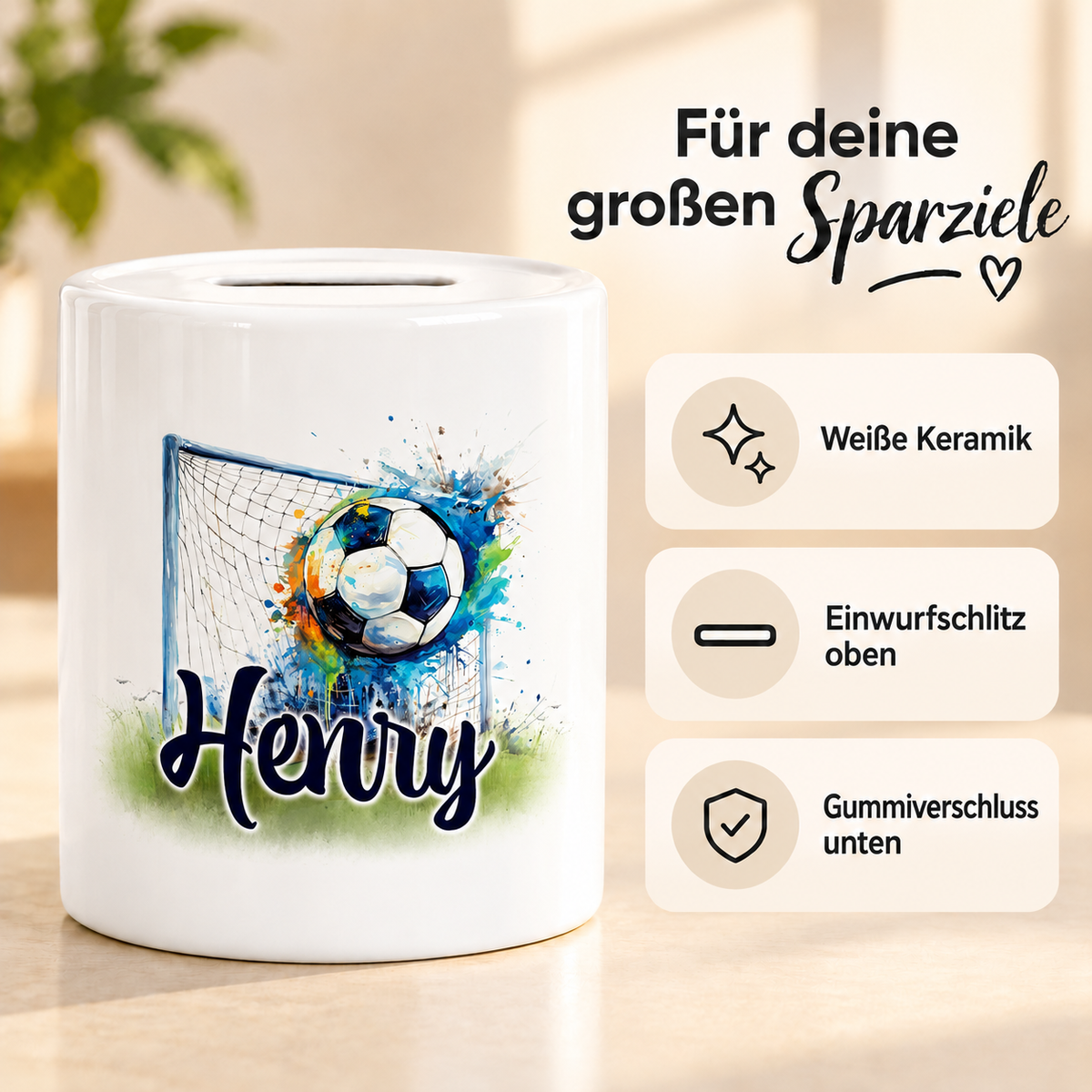 MUCKKI-PRO:762361409ecfcf57f90814070ce9fb59538e526d5bbacce11863567c4c88cf37:Spardose mit Wunschname Fußball 13 personalisiert