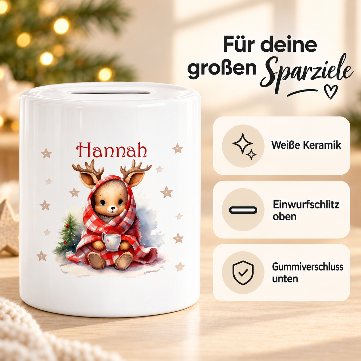 MUCKKI-PRO:b086569d728407c285d3539175c61e8418f2e78ddc3255b17953eb305f1d0164:Spardose mit Wunschname Weihnachten Rehlein 1 personalisiert