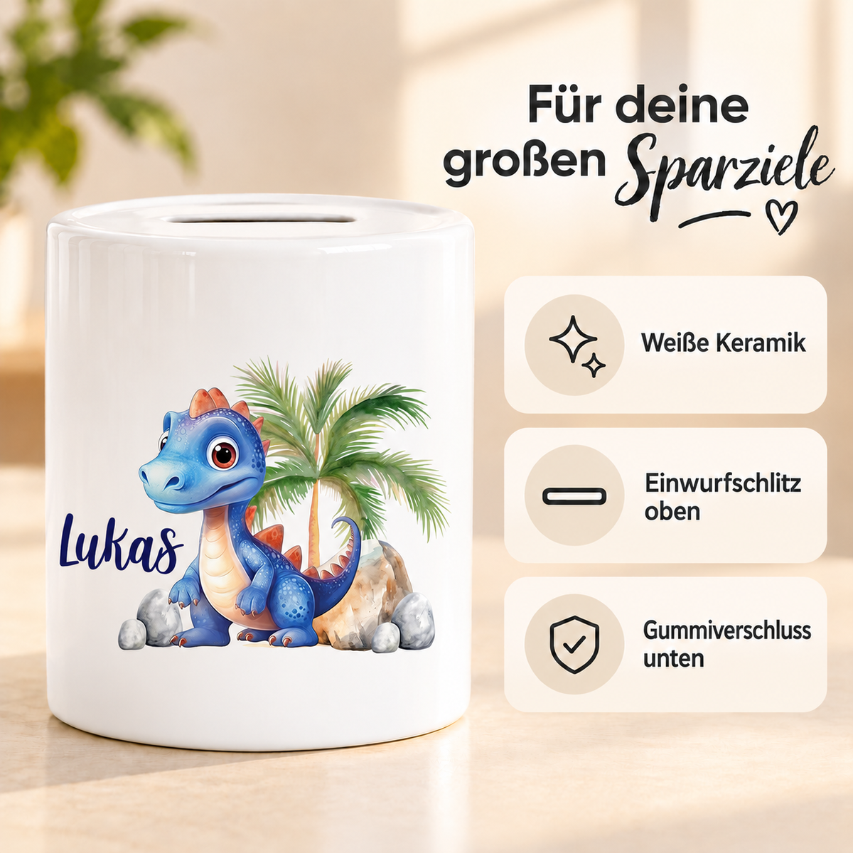 MUCKKI-PRO:a8a54dbc136083bfa7fbdffe65d24aaf9ec563492aad0b1f2084f9e932f46dd6:Spardose mit Wunschname Dino 8 personalisiert