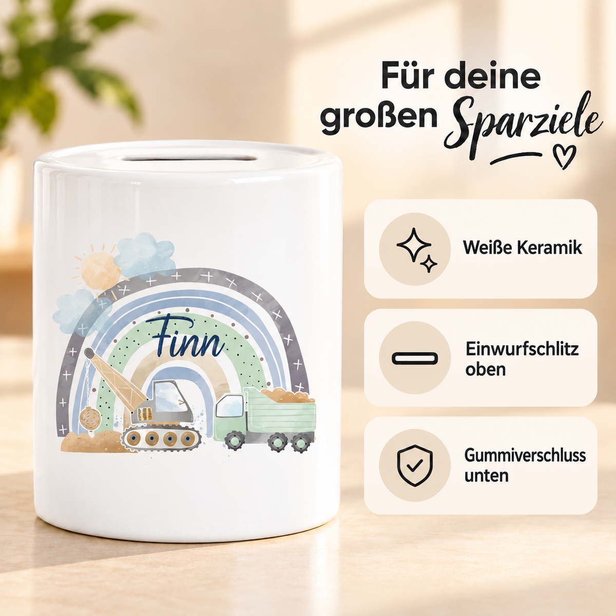 MUCKKI-PRO:5f445f5b8a931cd8978fe9c9824d617e9f8dd9ea405cf347eea10076d03fe296:Spardose mit Wunschname Baustelle Regenbogen 1 personalisiert