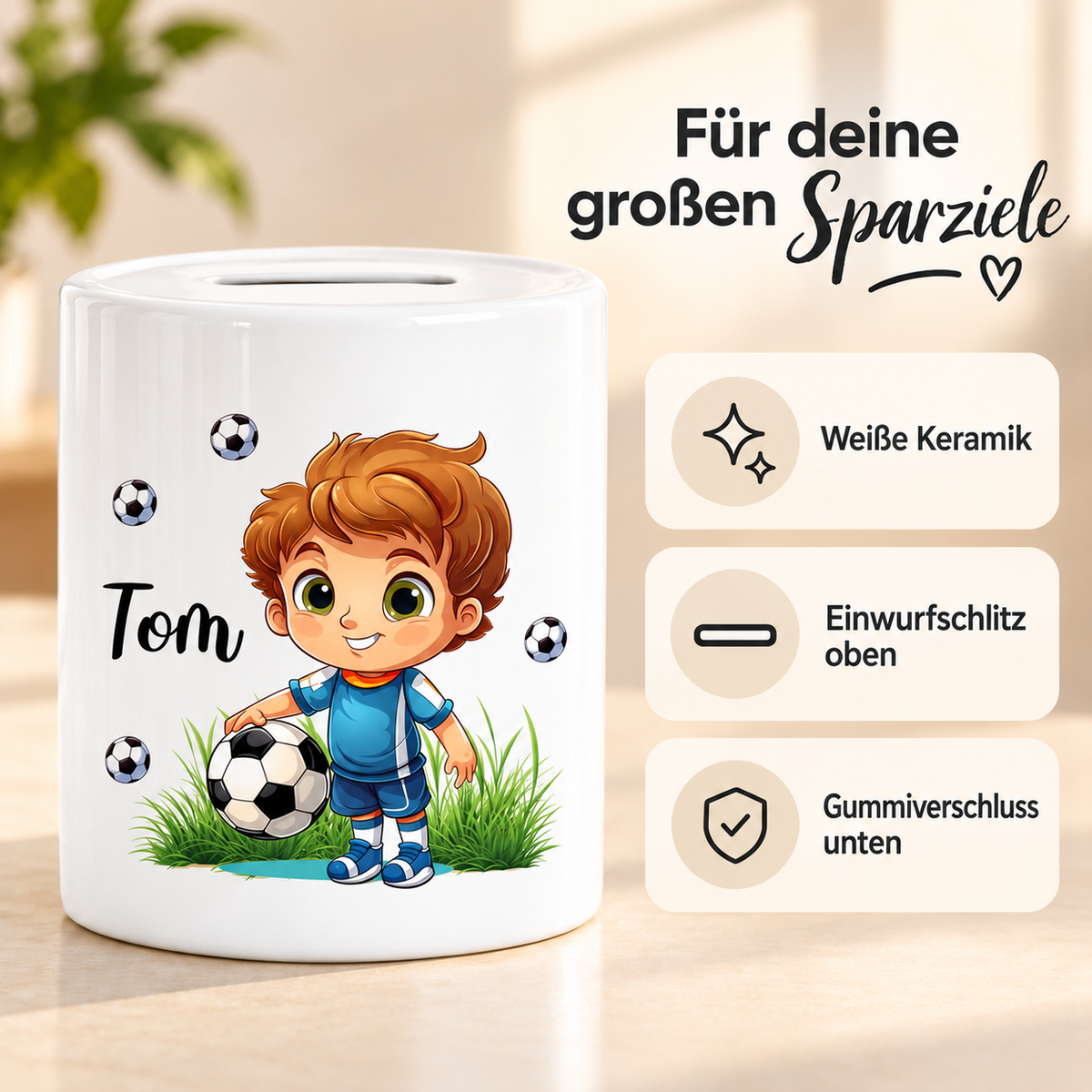 MUCKKI-PRO:cda28552163284178e9035894dd7f6d5d470e4277664bffd7d7cc4c1a867184f:Spardose mit Wunschname Fußball 7 personalisiert