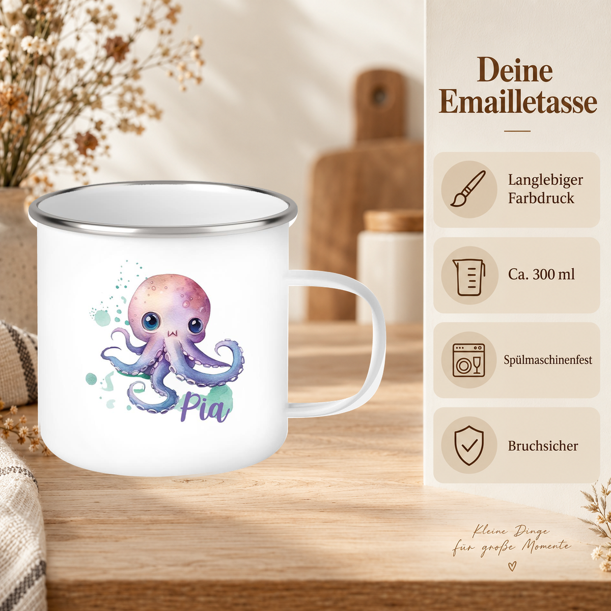 MUCKKI-PRO:f99e04a7b9395f2ab5d23598427d34bc9c99947b740349b8f4cd866689a0b321:Tasse Wunschname Meerestiere-Oktopus 1 Emaille Kinderbecher