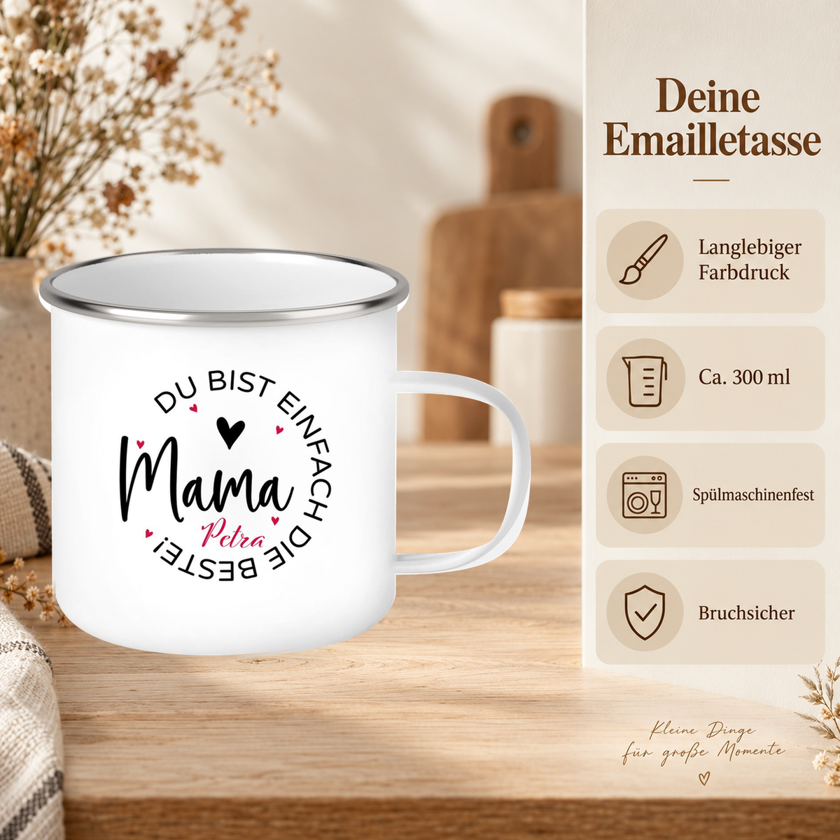 MUCKKI-PRO:b5a50c7de047905a808e5dbea56b9d97de4c722085f016a6ddf2cf2f6da7f0d0:Tasse Muttertag 13 Wunschnamen Emaille Personalisiert