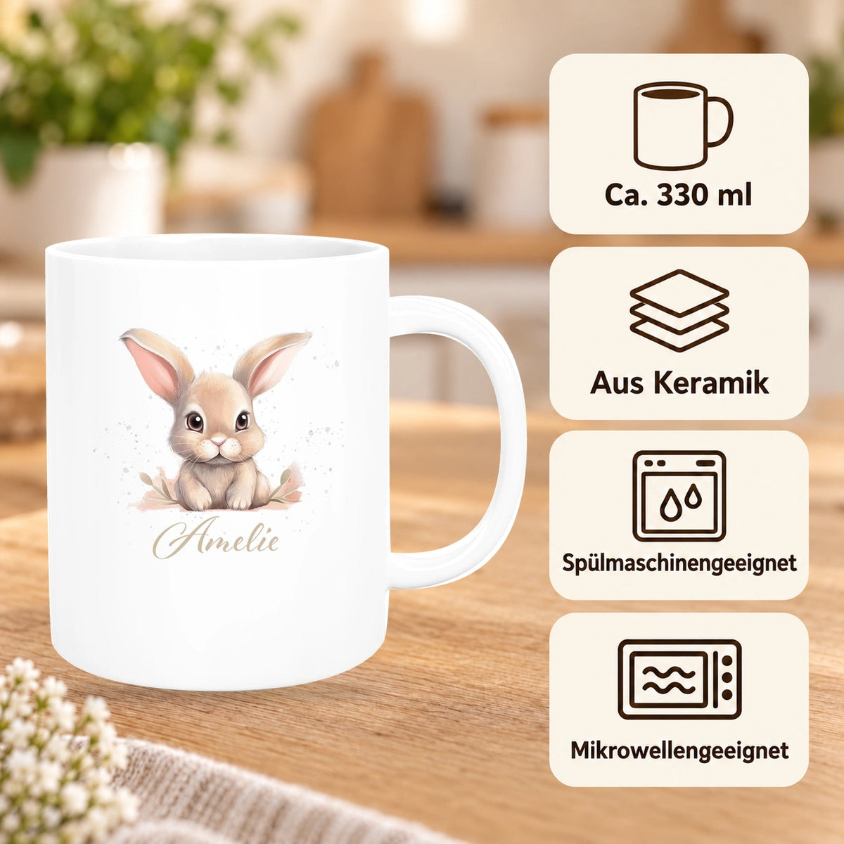 Tasse Ostern - Hase 7 Wunschnamen Keramik personalisiert versch. Farben