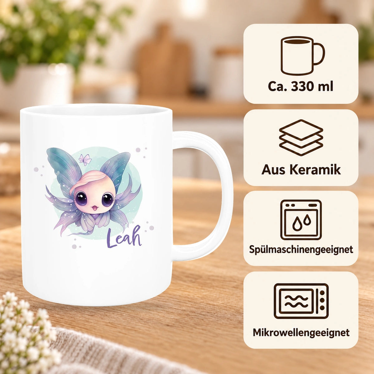 MUCKKI-PRO:7f6279c68b015f77250939b121b5c85ccb0f5920b69dfd276d97e26ebcb3512b:Tasse Wunschname Meerestiere-Fisch 1 Keramik Kinderbecher versch. Farben