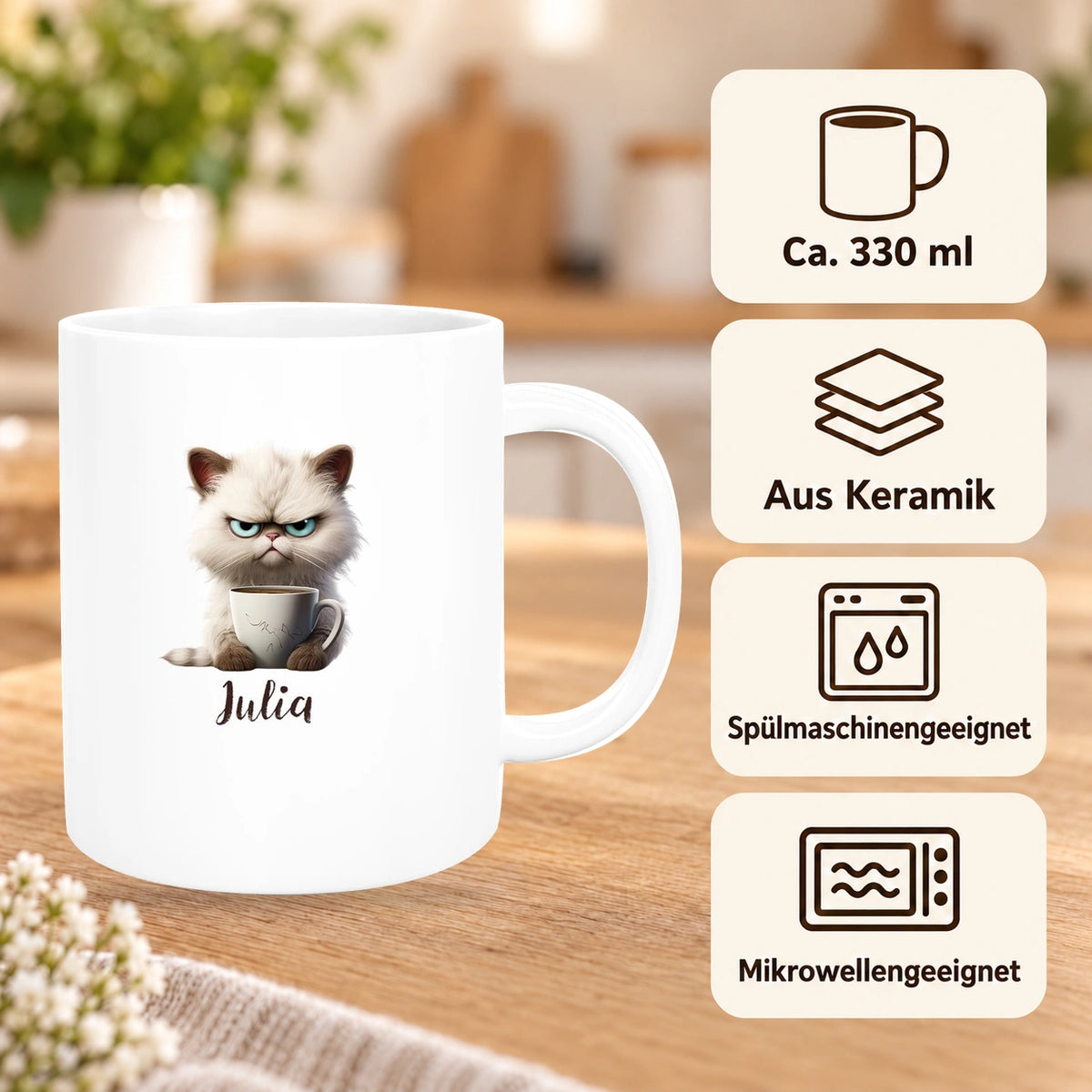 Tasse Katze Grumpy 2 Wunschname Keramik Kinderbecher personalisiert versch. Farben